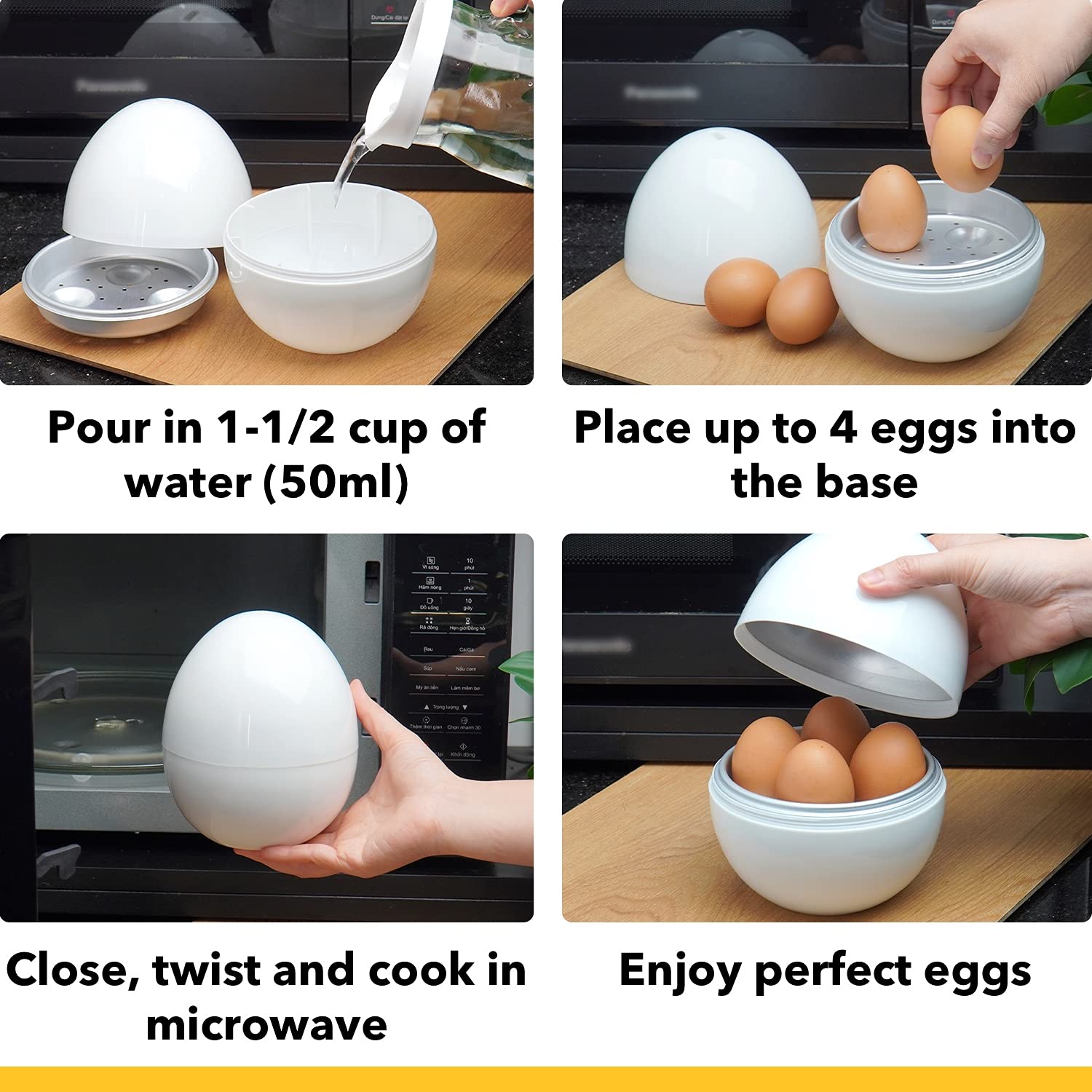 Eggfecto Egg Cooker For Microwave - 4 Egg Capacity Microwave Egg Cooker For Hard Boiled Eggs | Food-Grade Soft, Medium And Hard