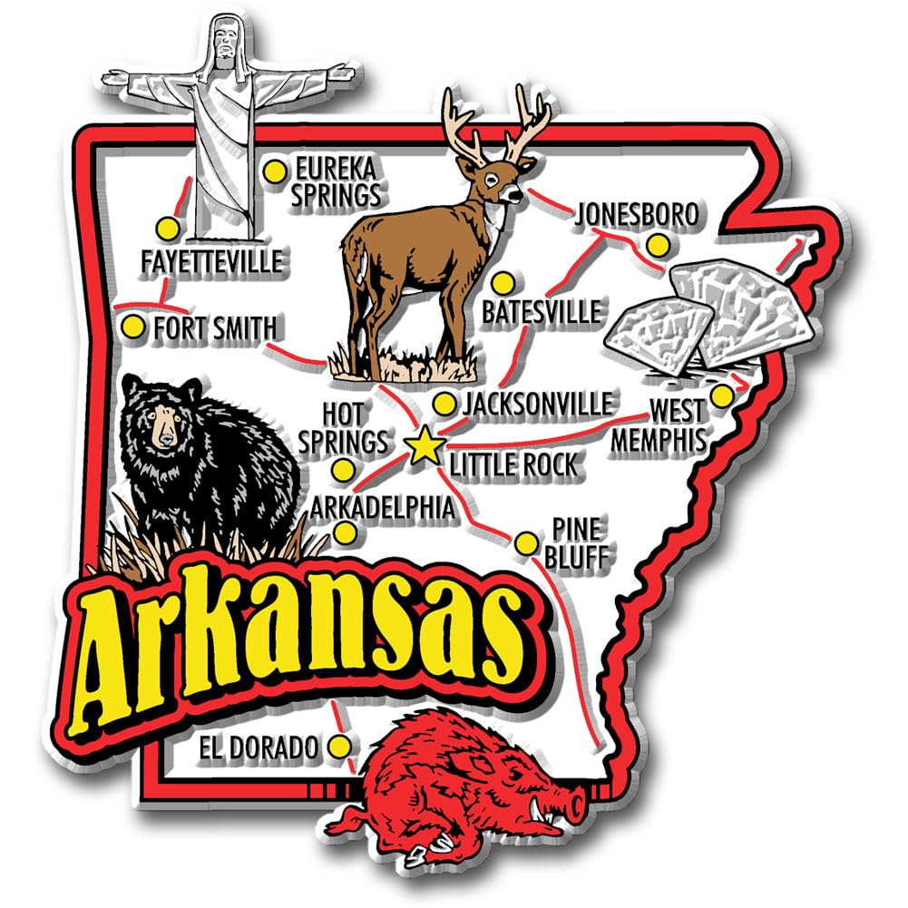 Arkansas Jumbo State Magnet By Classic Magnets, 3.5'' X 3.7'', Collectible Souvenirs Made In The Usa