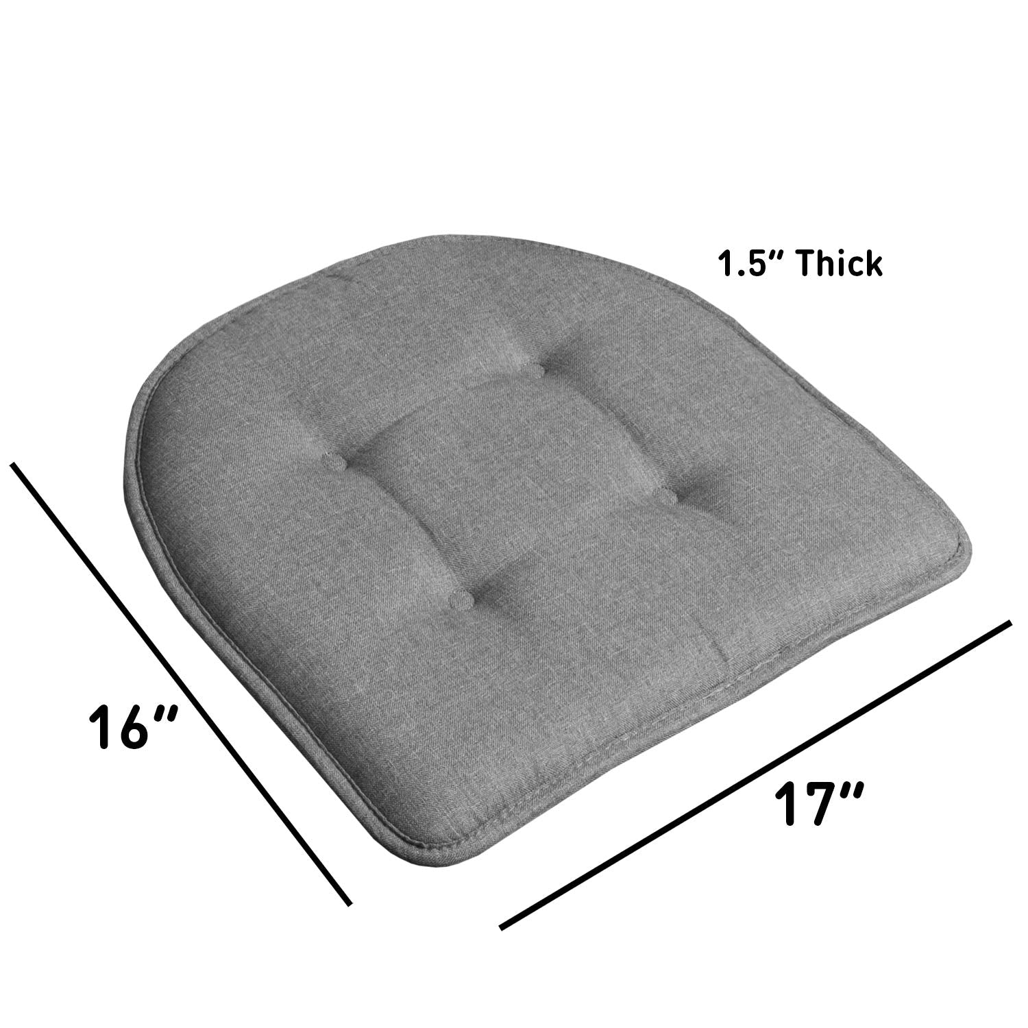 Sweet Home Collection Chair Cushion Memory Foam Pads Tufted Slip Non Skid Rubber Back U-Shaped 17'' X 16'' Seat Cover, 6 Pack, G
