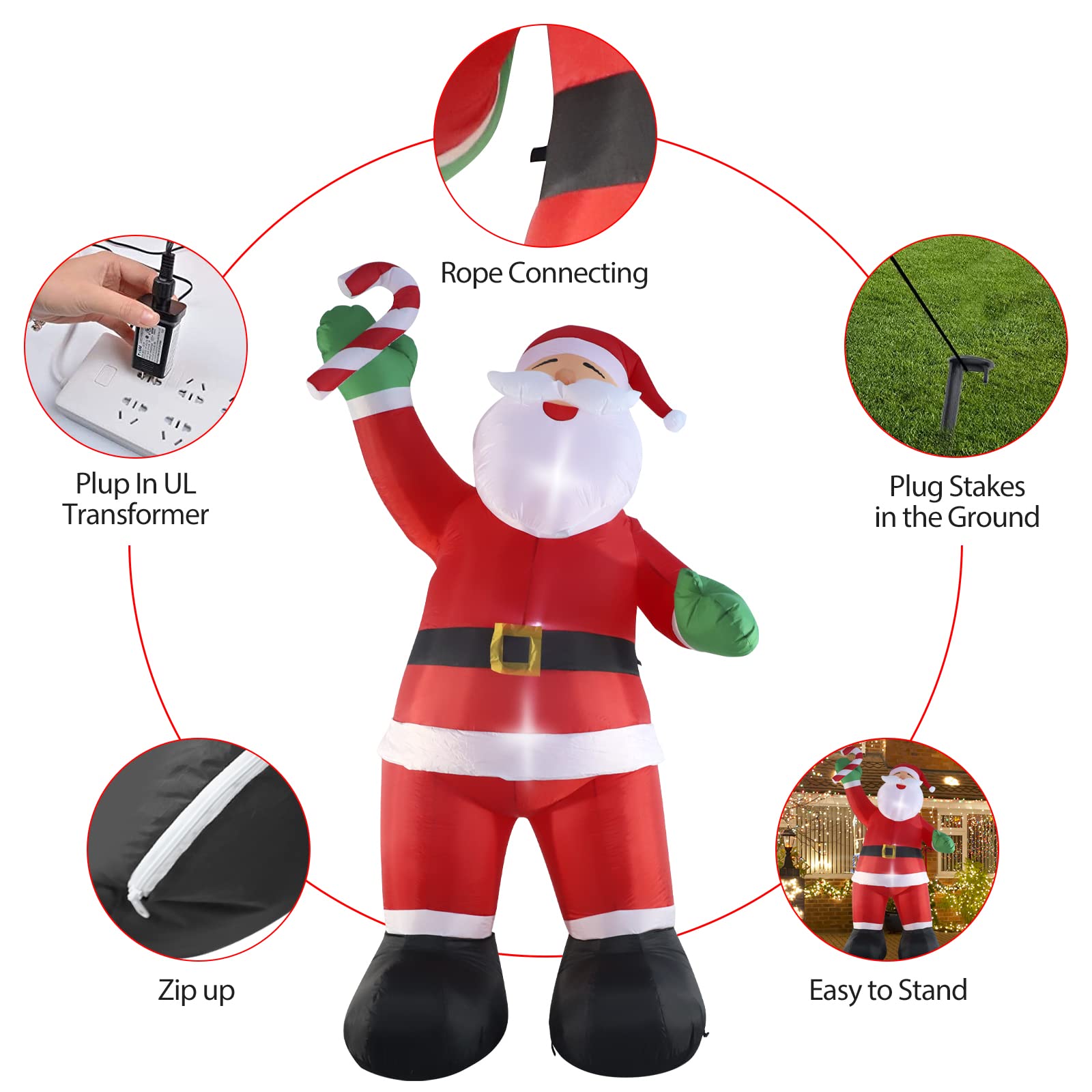 SHDEJTG 10ft Inflatable Christmas Decorations, Christmas Santa Claus with Candy with LED Light Blow Up for Christmas Party Indoo