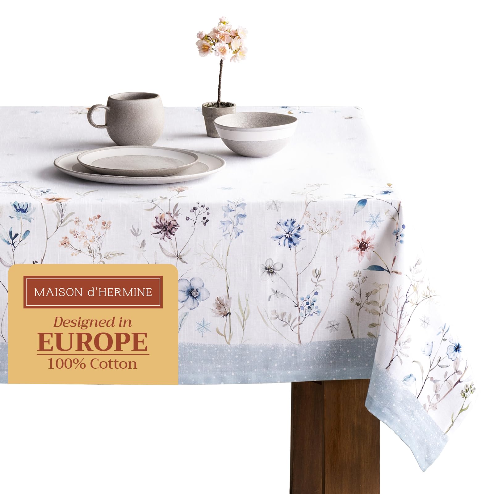 Maison D' Hermine Tablecloths 100% Cotton 60''X108'' Decorative Rectangle Tablecloth Washable Table Cover, Holiday Dinner, Weddi