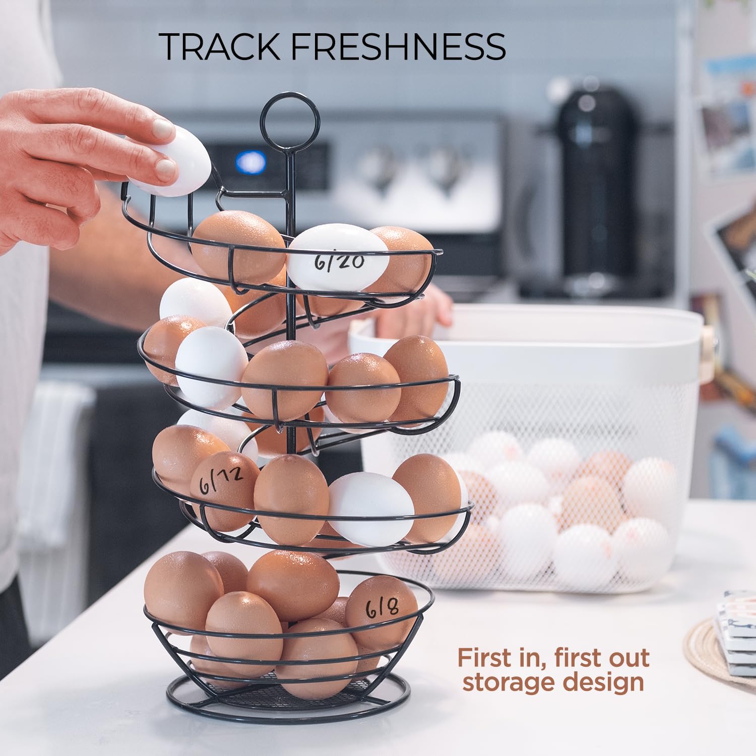 Fresh Egg Holder Countertop, Egg Skelter, Spiral Egg Holder With Storage Basket, Chicken Egg Holder, Large Capacity Egg Storage