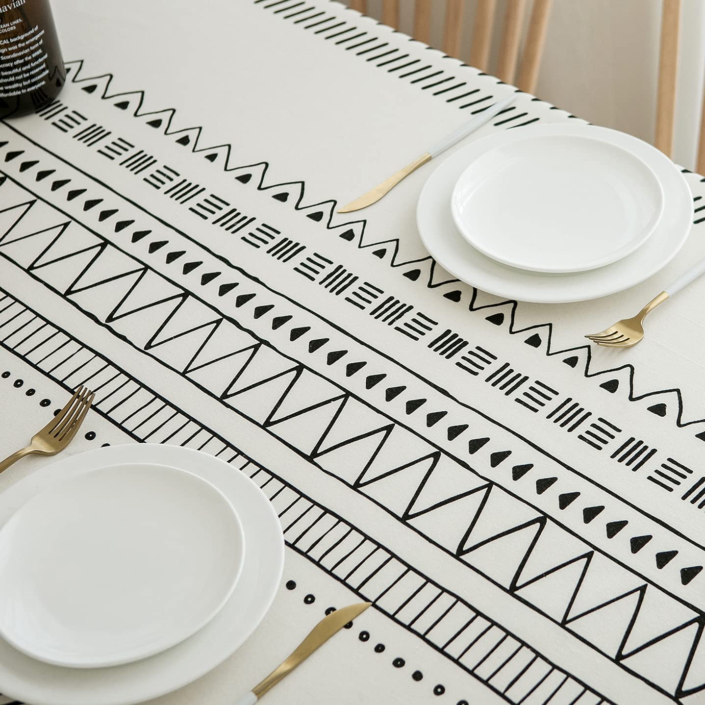 Boho Cotton Linen Table Cloths Farmhouse Heavy Fabric Table Cover Burlap Striped Geometric Washable Table Top For Parties Coffee