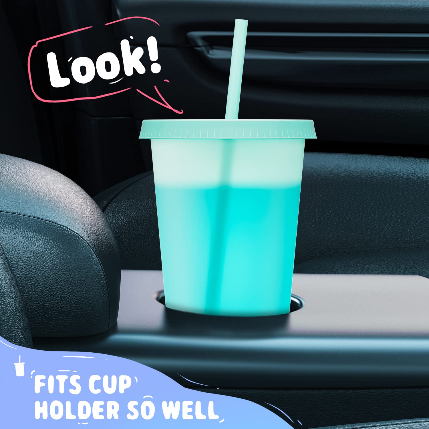 Meoky Plastic Cute Cold Cups With Lids And Straws Bulk For Iced Coffee - 6 Pack 24 Oz Color Changing Reusable For Adults Kid Wom