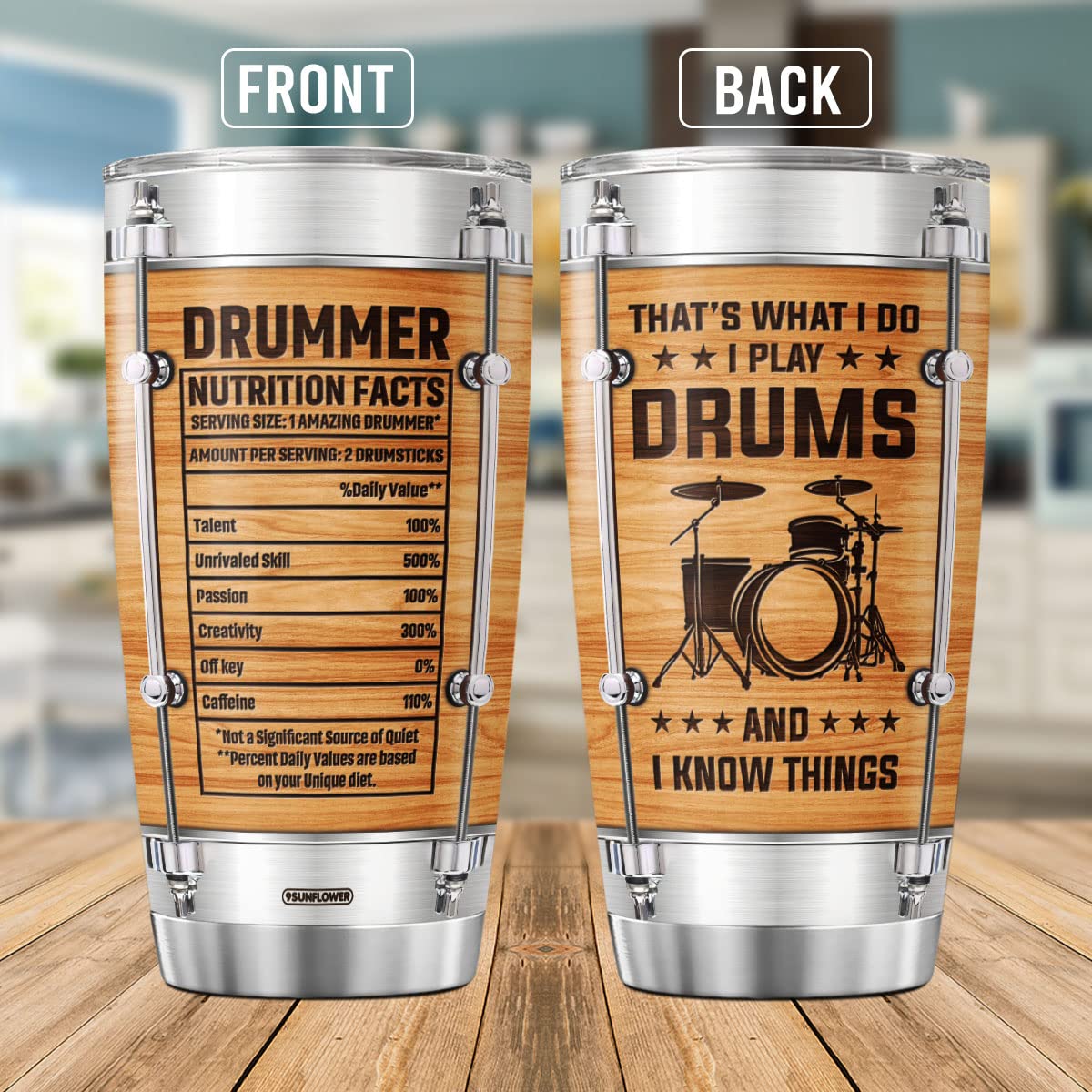 9Sunflower Drummer 20Oz Coffee Tumbler Birthday Gifts For Men Boys Kids Friends Adults Inspirational Quotes Large Travel Mug Wit