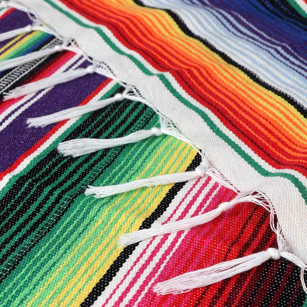 Ourwarm 59 X 84 Inch Mexican Serape Tablecloth Fringe Cotton Mexican Blanket, Handwoven Fiesta Tablecloth For Mexican Party Cinc