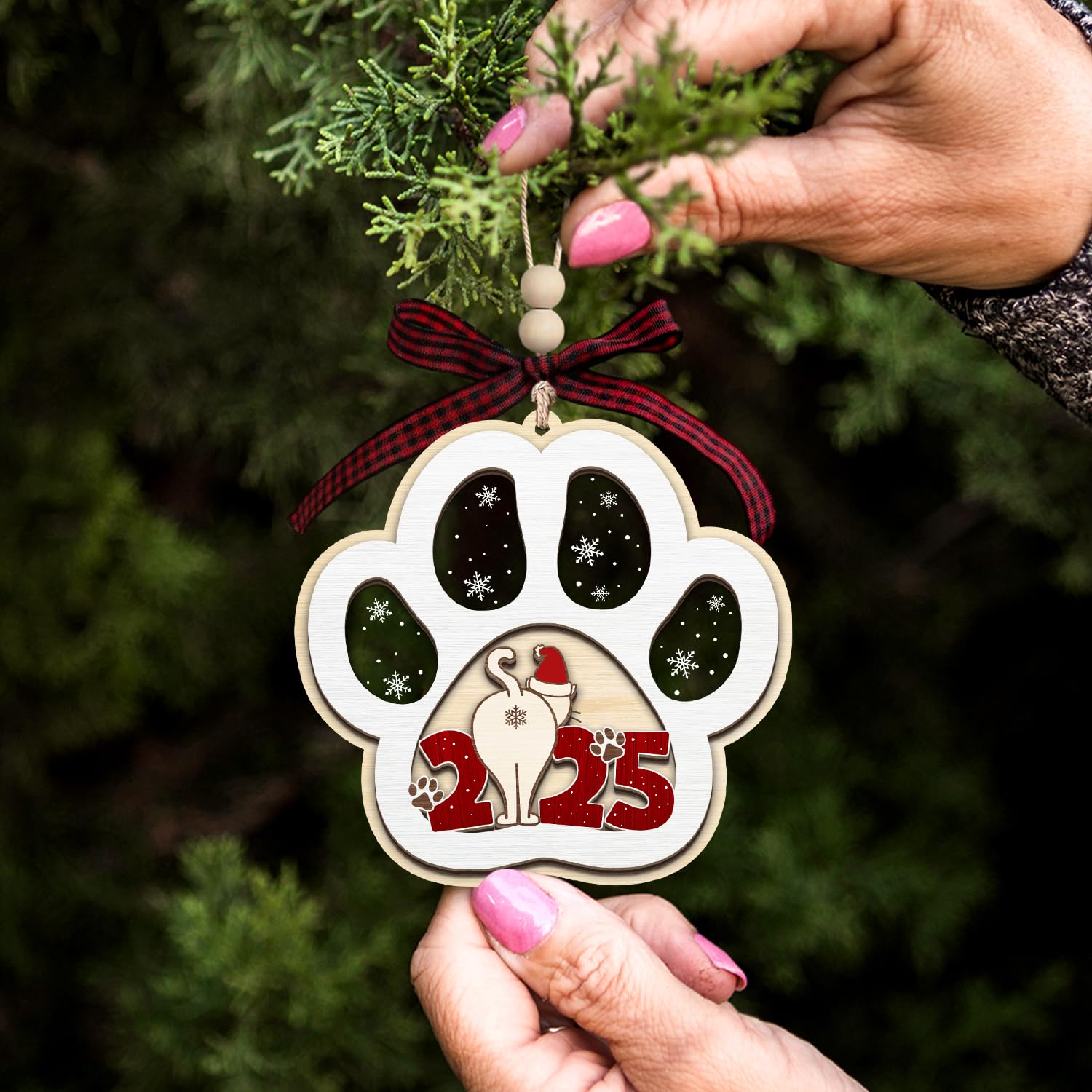 Cat Ornaments 2025 - Acrylic & Wooden Christmas Hanging Ornaments - Cat Lover Gifts for Women, Lady, Crazy, Owner - Kitten Ornam
