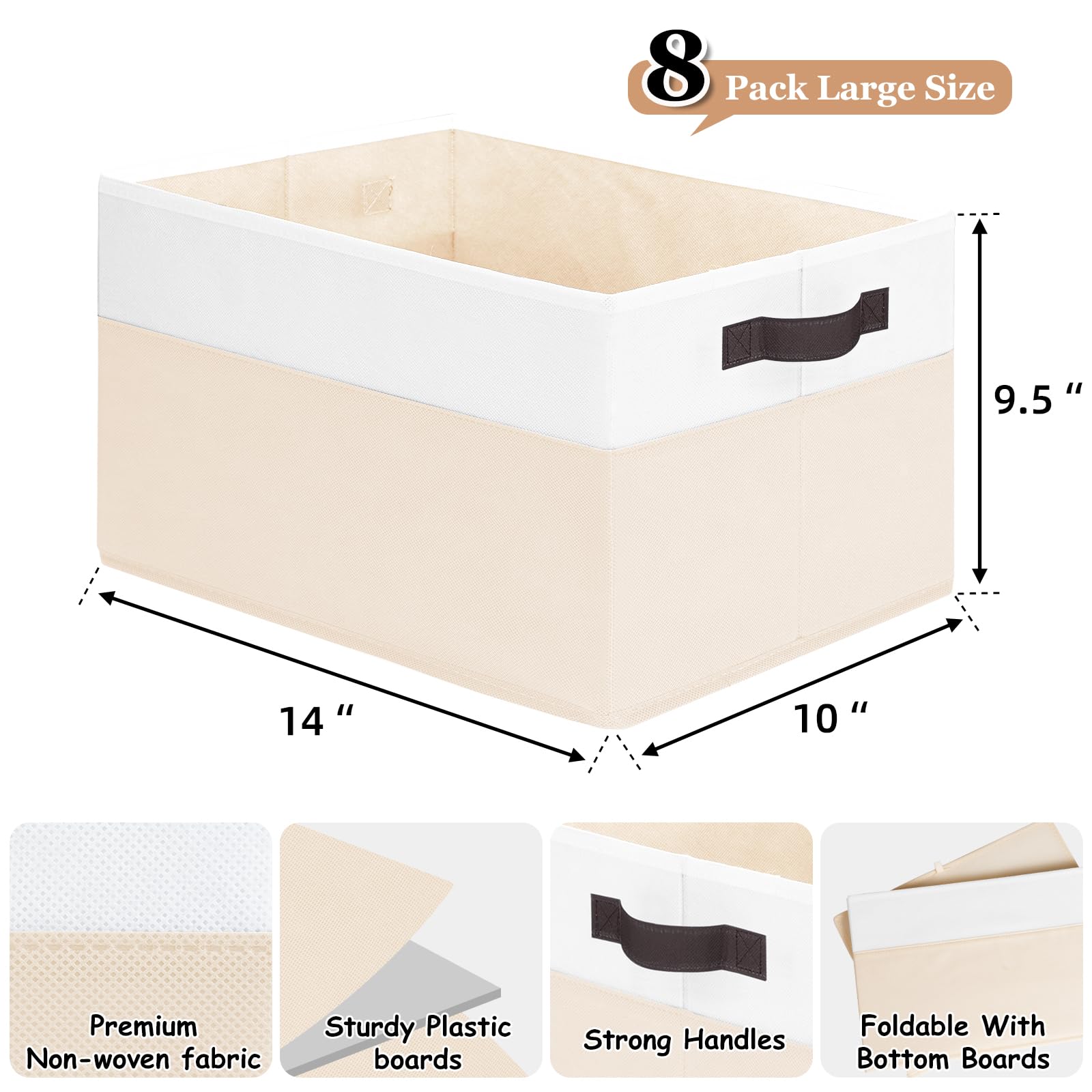 Criusia 8 Pack Large Storage Basket, Fabric Blanket Basket Living Room, Toy Organizers And Storage With Handles For Kids, Laundr