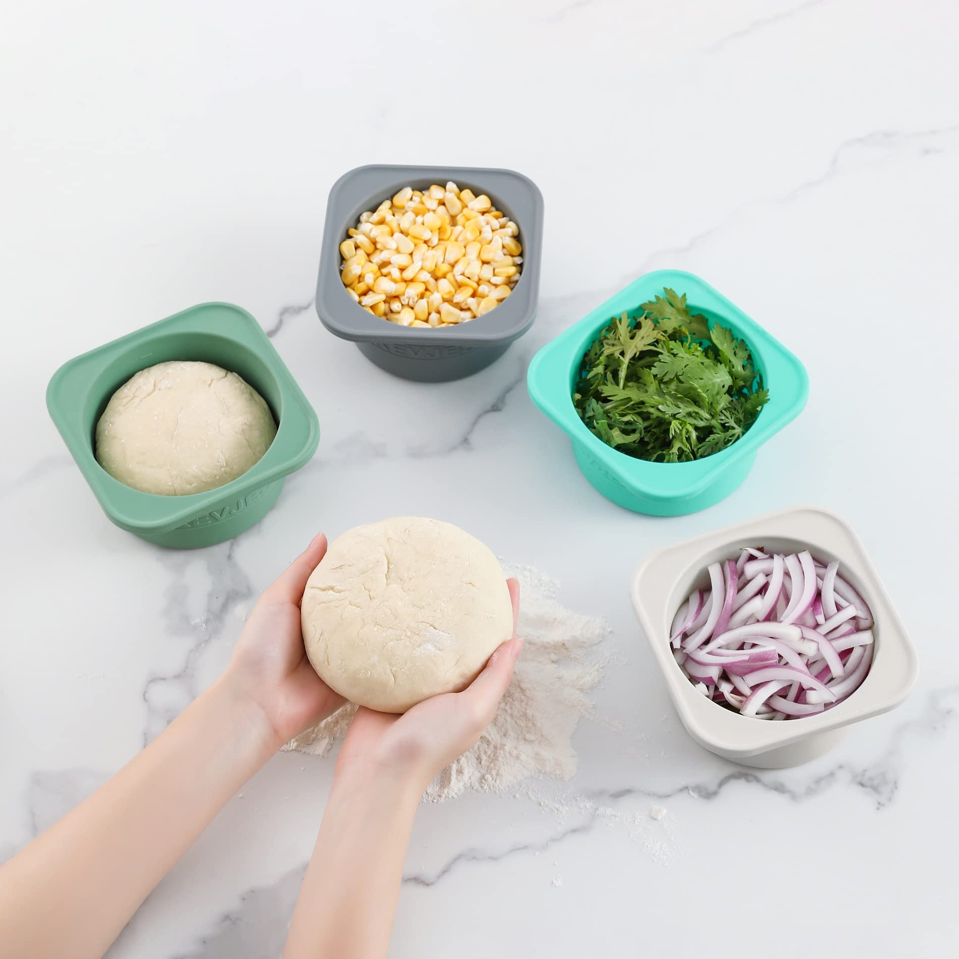 Kevjes Stackable Silicone Artisan Pizza Dough Proofing Proving Containers With Lids-2/3/4/5 Pack-500Ml Portion (Spacegrey, 3 Pac