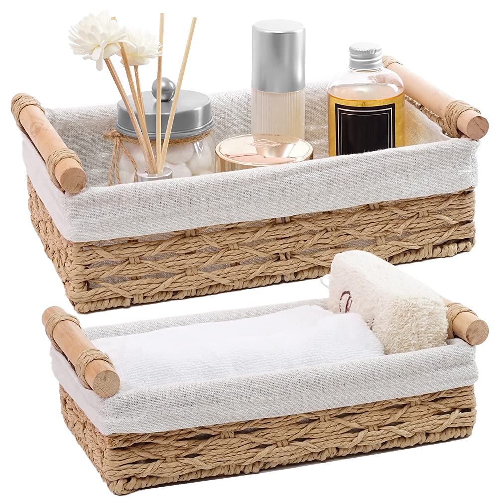 Duoer Round Paper Rope Storage Basket, Wicker Baskets For Organizing With Handle, Decorative Bins For Countertop, Toilet Paper B