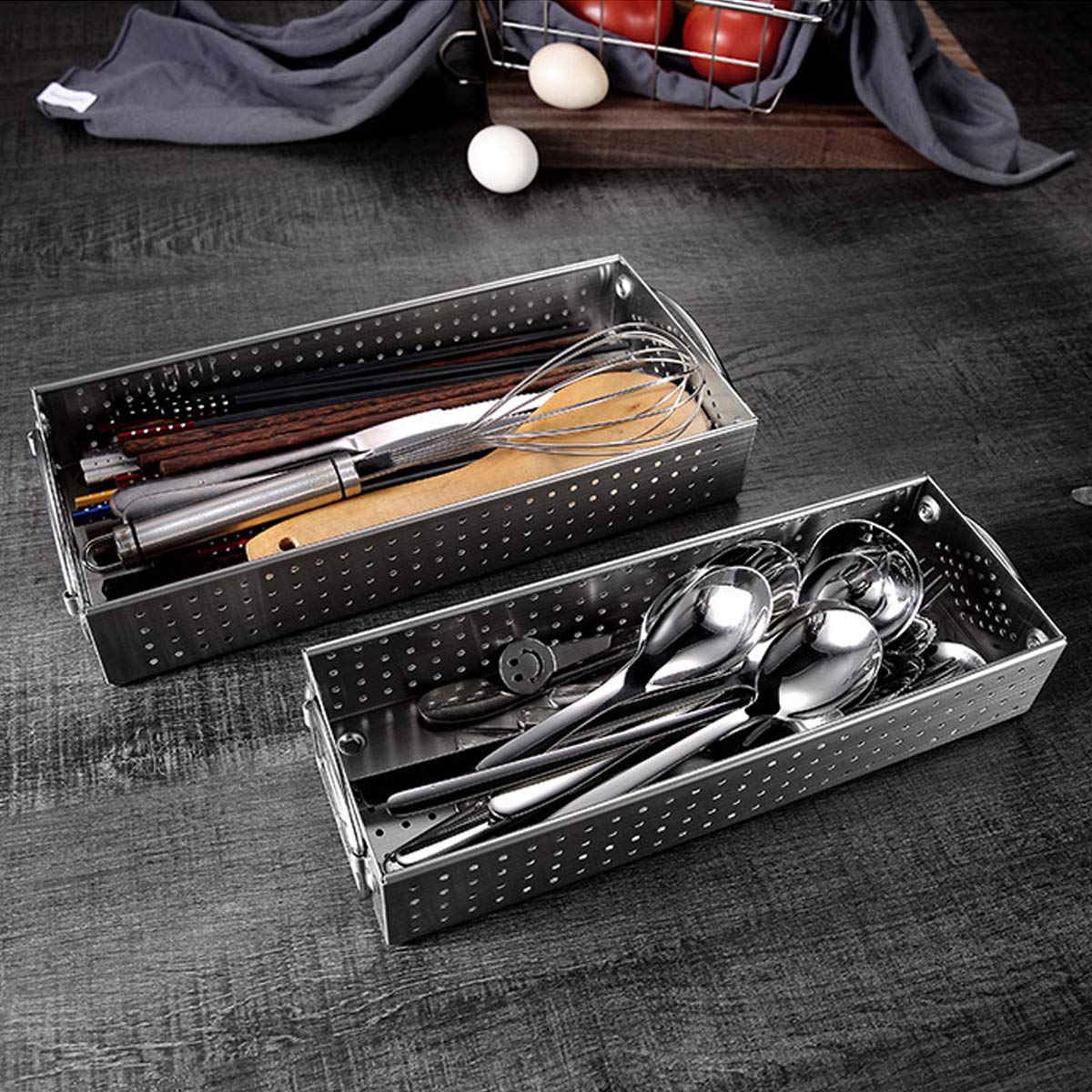 Aiyoo Mesh Cutlery Tray- 1 Compartments 304 Stainless Steel Kitchen Utensil Drawer Organizer/Silverware Storage Kitchen Utensil