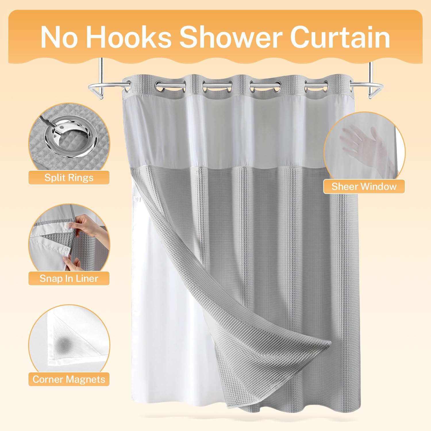 River Dream Lake Wanaka Fabric Shower Curtain Set  Cotton Blend  Waffle Weave  with Snap in Replacement Liner 71 x 74 inches