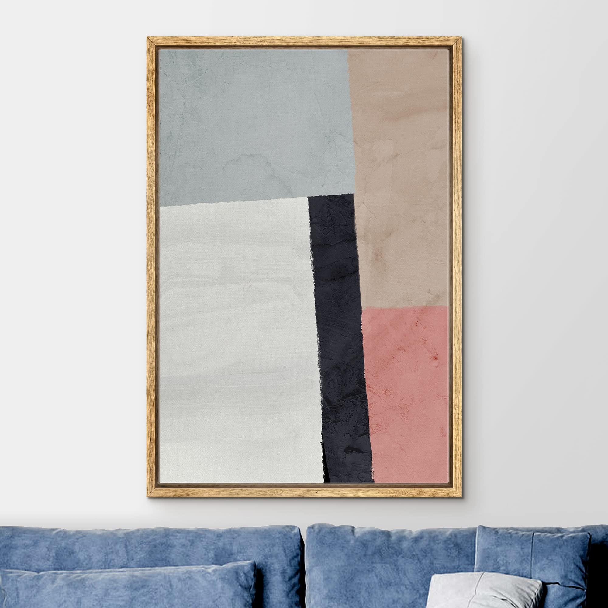 Ashbrook Framed Canvas Print Wall Art Brown, Pink And Gray Pastel Color Blocks Abstract Shapes Illustrations Modern Bohemian Chi