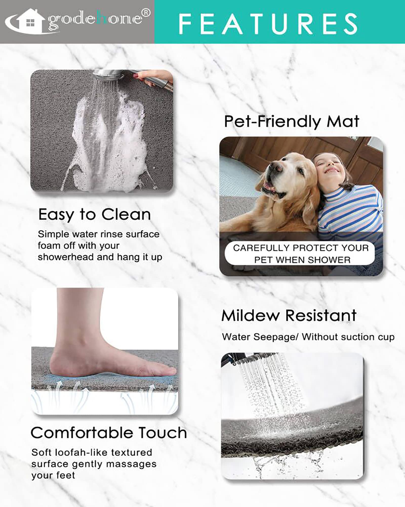 Shower Mats Non Slip Without Suction Cups  15.7