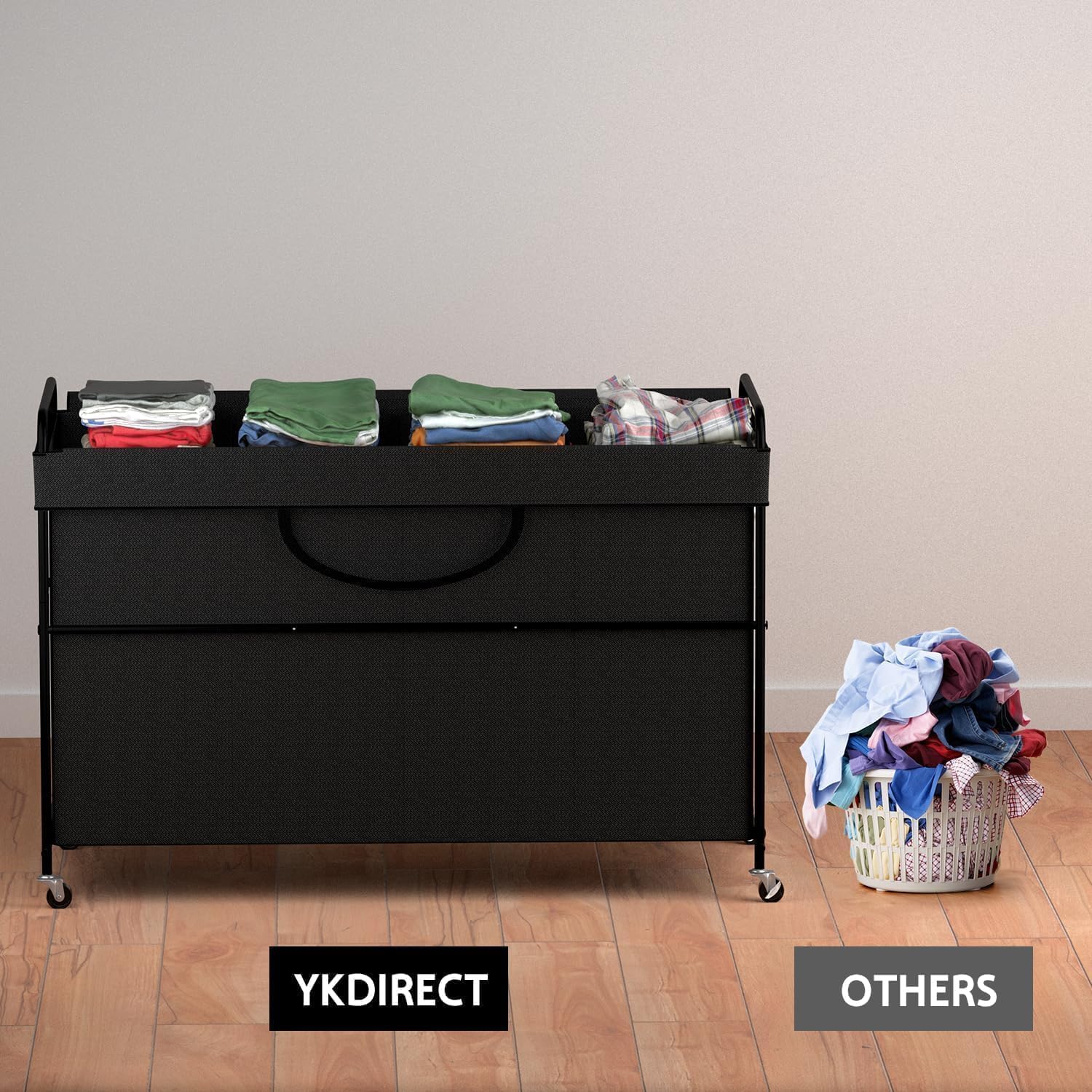 Ykdirect 240L Large Laundry Hamper, 4-Section Laundry Basket With Lid, Removable Bag & Metal Structure With Industrial Wheels, S