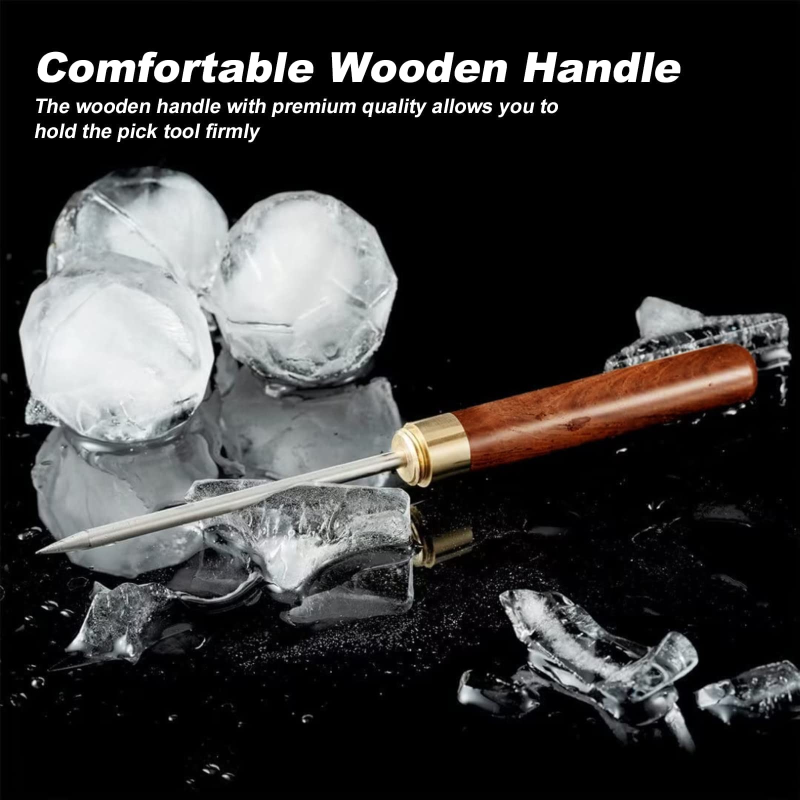 Ice Pick With Cover - 2 Pack Stainless Steel Ice Picks For Breaking Ice, Non-Slip Wooden Handle Ice Pick Tool Easy To Grip, Ice