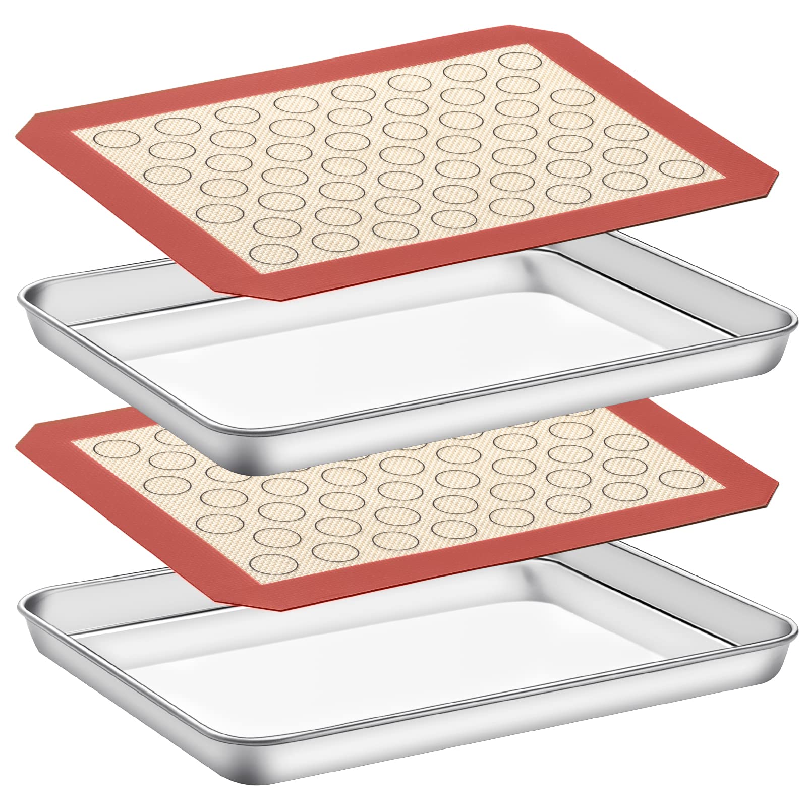 Baking Sheet With Silicone Mat Set Of 4 [2 Sheets + 2 Mats], Deedro Stainless Steel Cookie Sheet Baking Pan With Silicone Baking