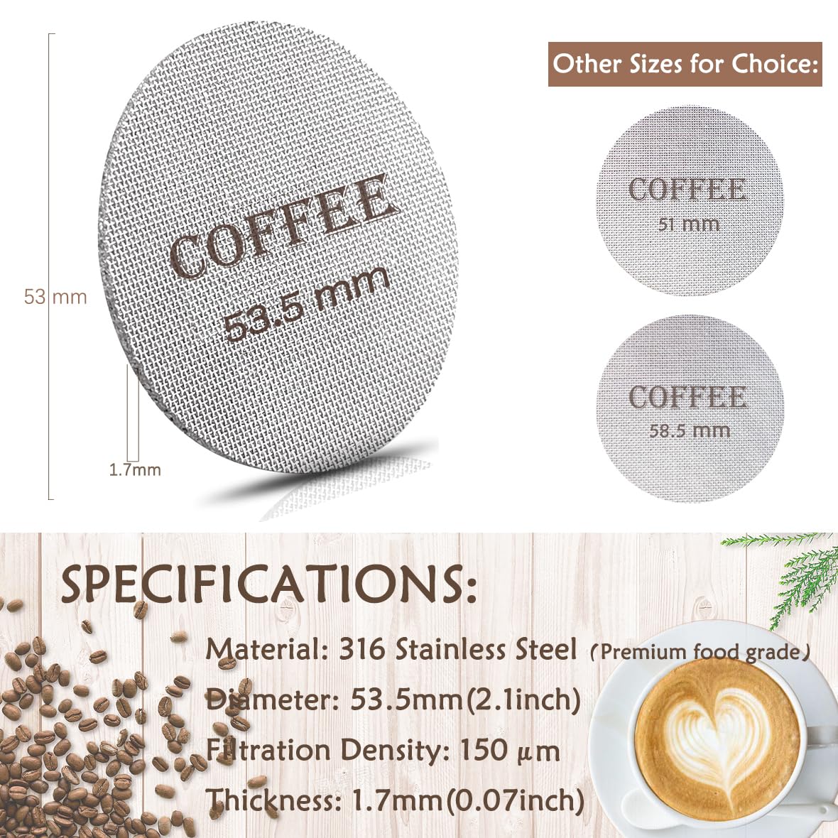 Puck Screen 53.5Mm Reusable Puck Screen For Espresso Portafilter, 1.7Mm Thickness 150M 316 Stainless Steel Screen Filter Basket