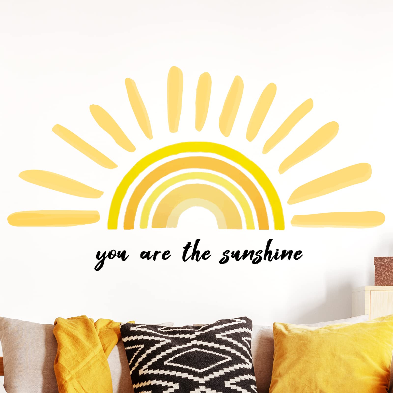 Henoyso 42 x 18 Inches Large Boho Half Sun Wall Decals You are The Sunshine Wall Stickers Rainbow Decals Peel and Stick Sun Deco