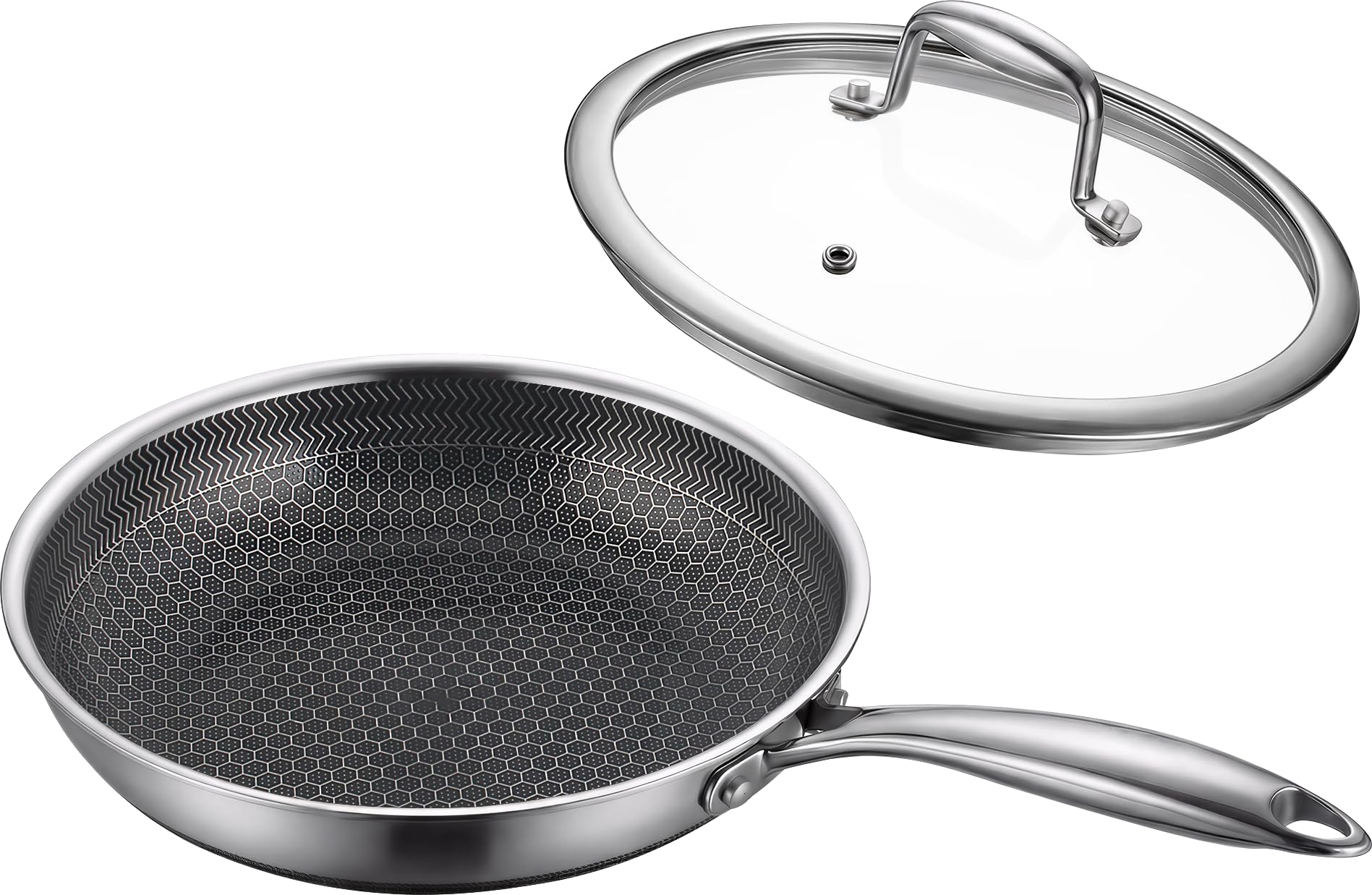 KCEmier 8 NonStick Frying Pan with Lid TriPly Stainless Steel Pan with StayCool Handle Oven & Dishwasher Safe For Induction