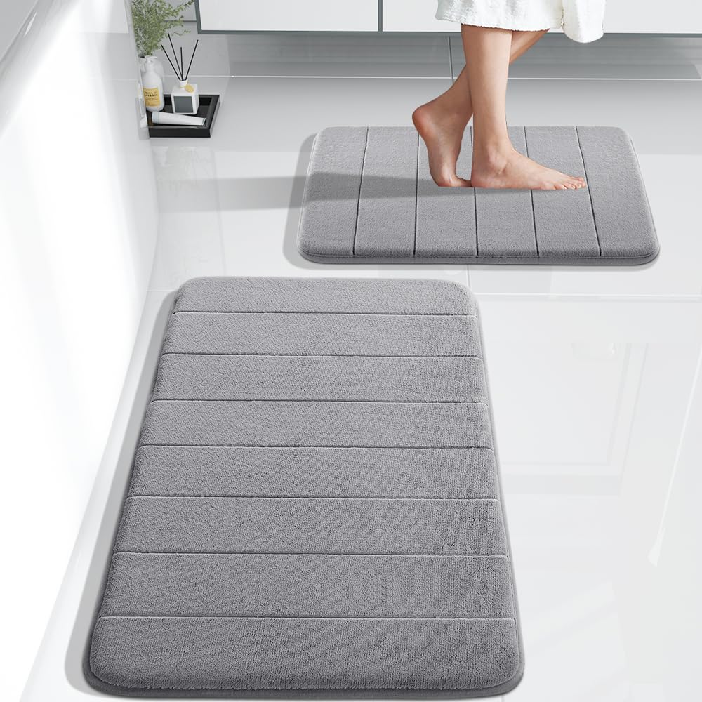 Yimobra Memory Foam Bath Mat Set, Non Slip Super Water Absorption Soft Bathroom Rugs, Thick, Dry Fast, Machine Washable For Bath