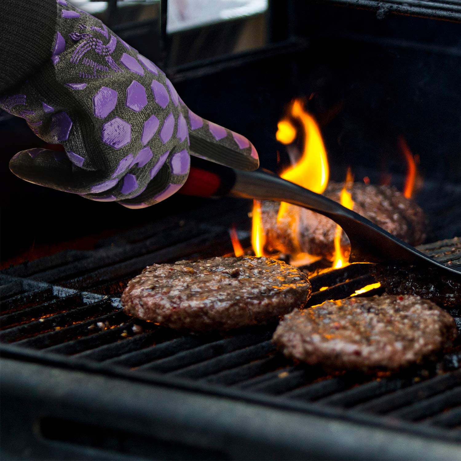 J H Heat Resistant Oven Glove:En407 Certified 932 F, 2 Layers Silicone Coating, Oven Mitts For Cooking, Kitchen, Fireplace,Campi