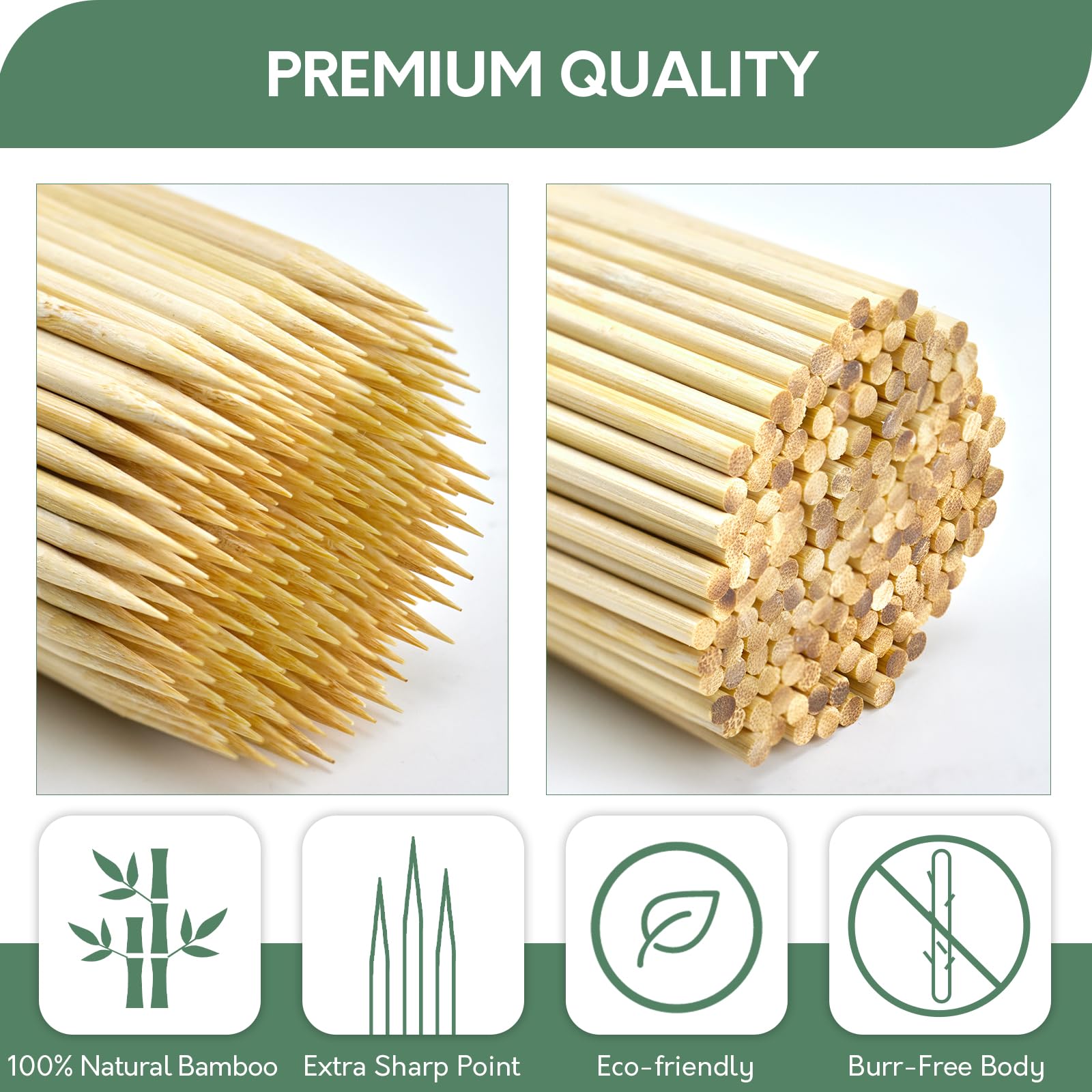 12 Inch Bamboo Skewers 400Pcs, F=4Mm - Thick Wooden Skewers For Grilling, Bbq, Fruit Kabobs, Appetizers, Chocolate Fountain - Na