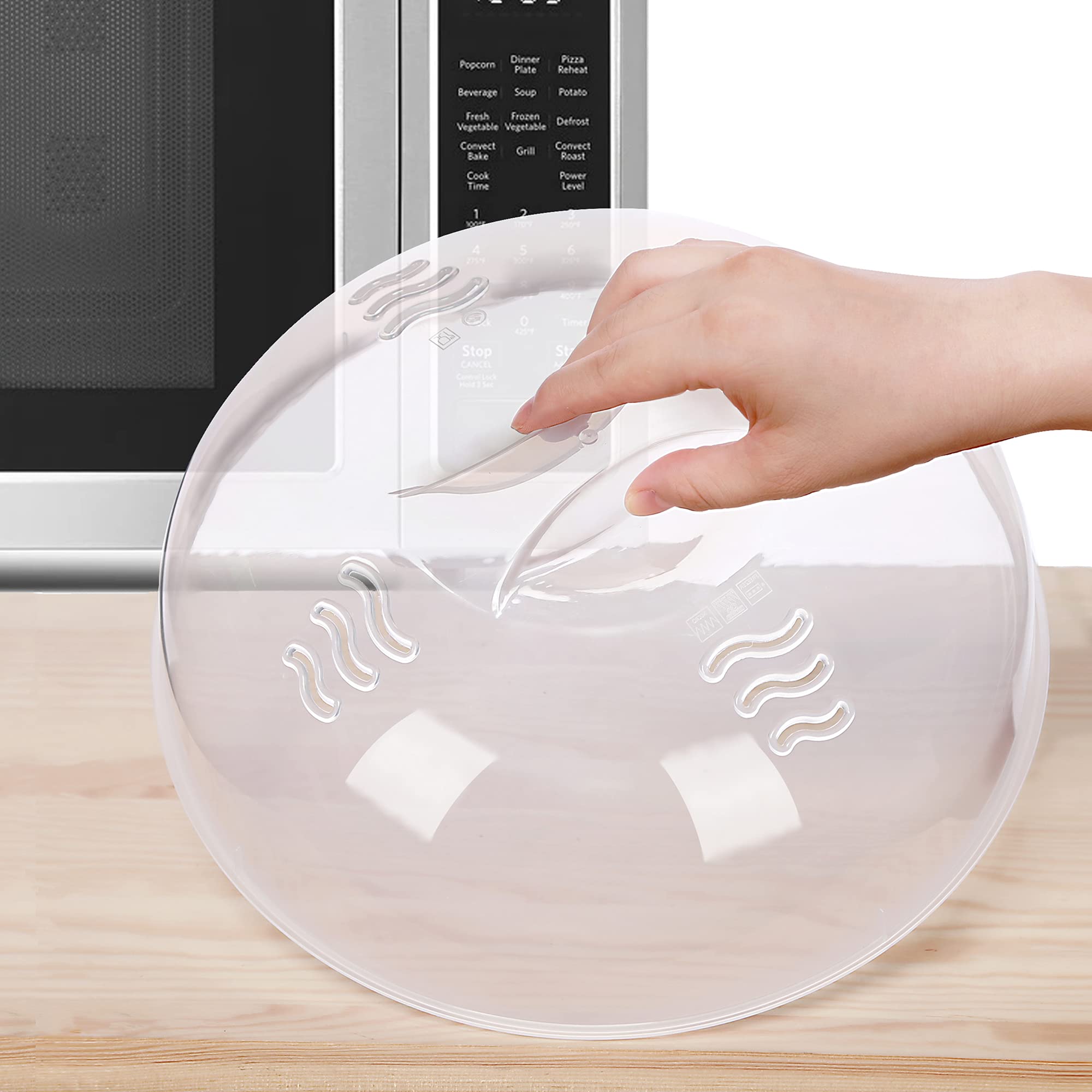 Microwave Splatter Cover For Food Large Microwave Plate Food Cover With Easy Grip Handle Anti-Splatter Lid With Enlarge Perforat