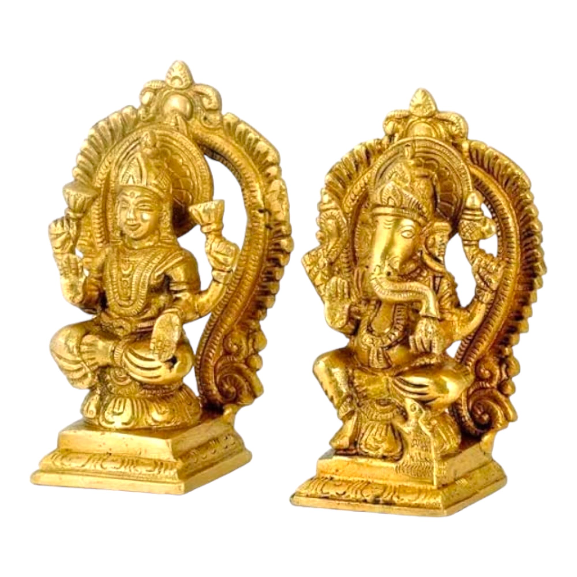 Radhika Poojan Bhandar Ashtadhatu-Brass LordS Lakshmi Ganesh Idol (3 Inch Height)
