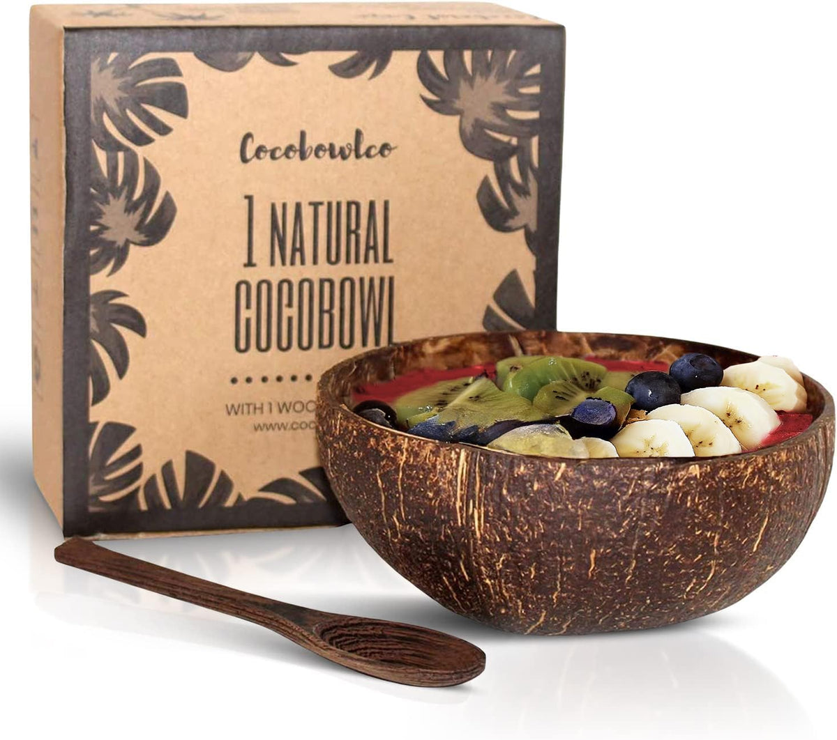 Cocobowlco Coconut Bowl & Wooden Spoons Bowl Set - Birthday Gifts For Women - Coconut Bowls For Eco Friendly Kitchen Decor, Acai
