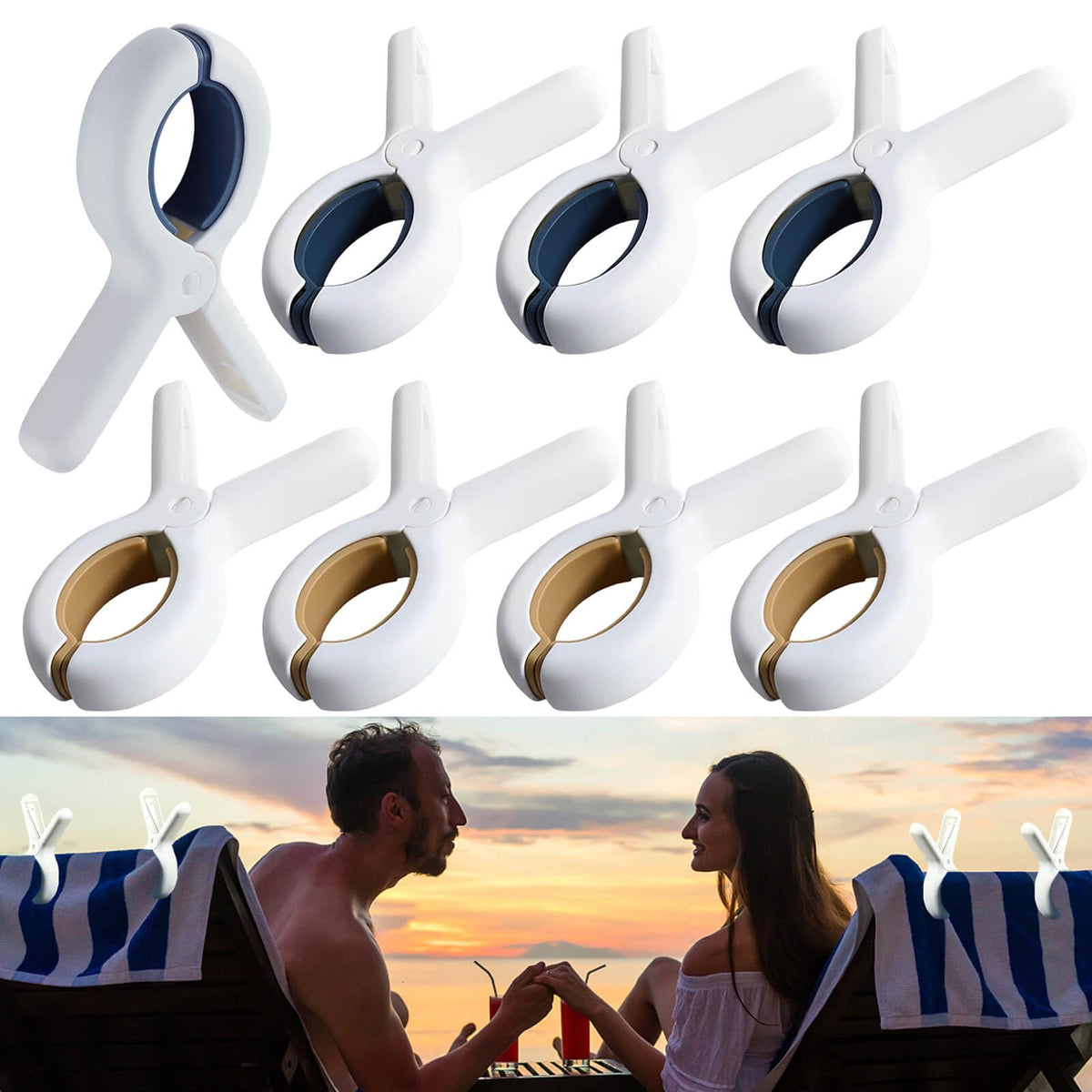 Beach Towel Clips For Beach Chairs Cruise 8 Pack, Heavy Duty Large Sun Lounger Towel Holder Clip Clothes Pegs Pin Quilt Drying W