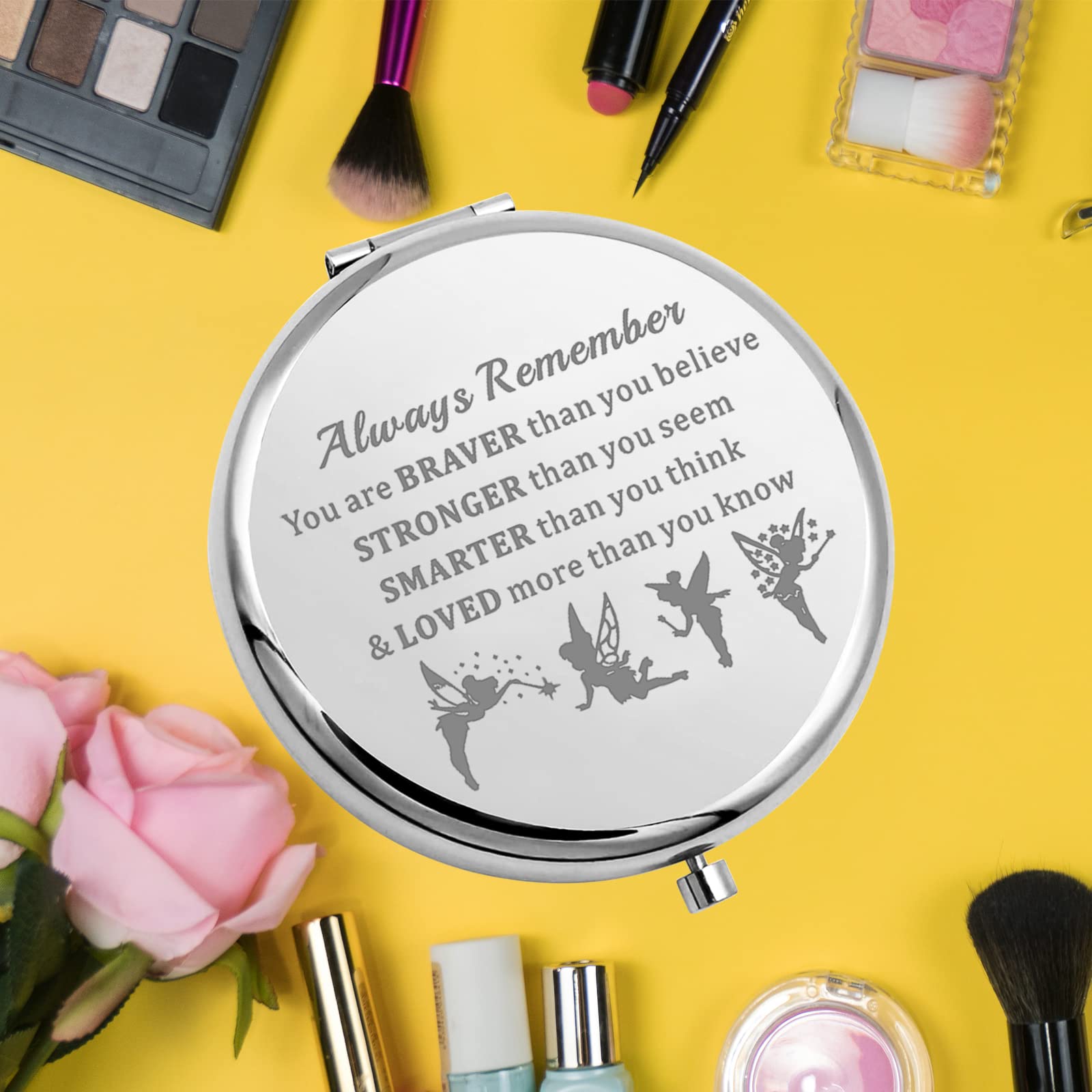 Keychin Fairy Tale Pocket Mirror Fairy Pixie Cartoon Fans Gifts You Are Braver Stronger Smarter Than You Think Compact Makeup Mi