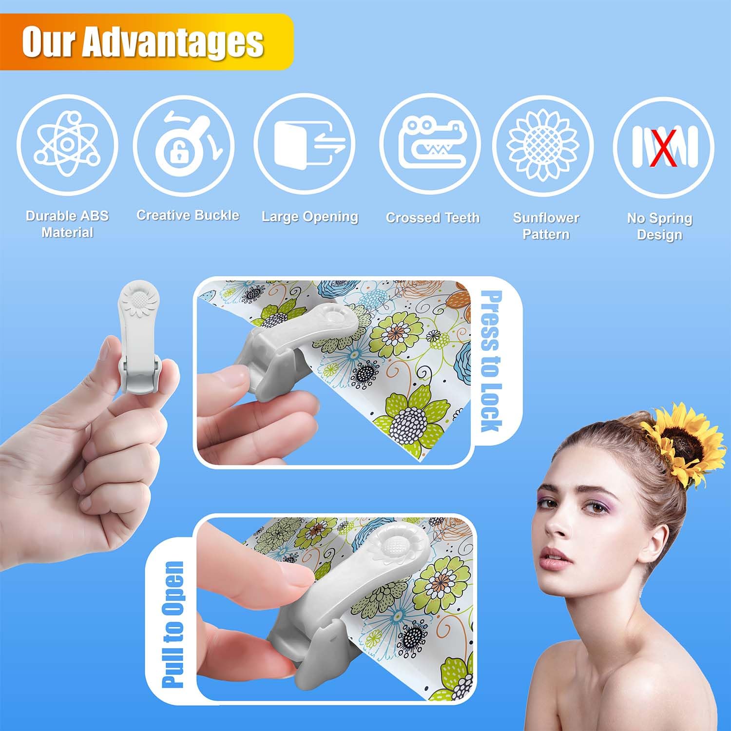 Kingwee Sunflower Shower Curtain Clips, Shower Splash Guard Holders, Bathtub Curtain Liner Clips For Windproof & Splash Water (G