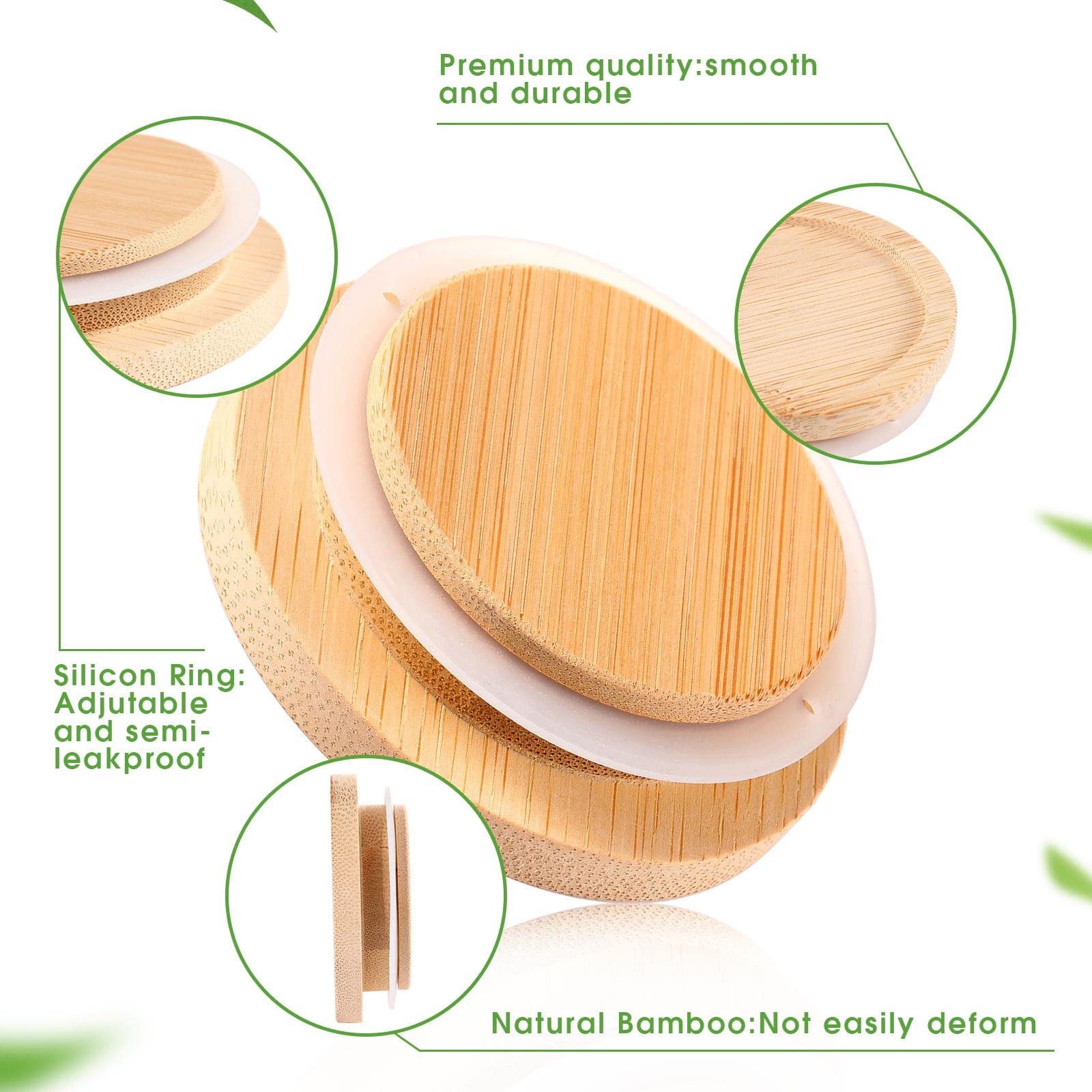 Oui Yogurt Jar Lids Set Bamboo Wood Lids With Silicone Sealing Rings Storage Canning Jar Bamboo Lids Wide Mouth Jar Lids Oui Lid