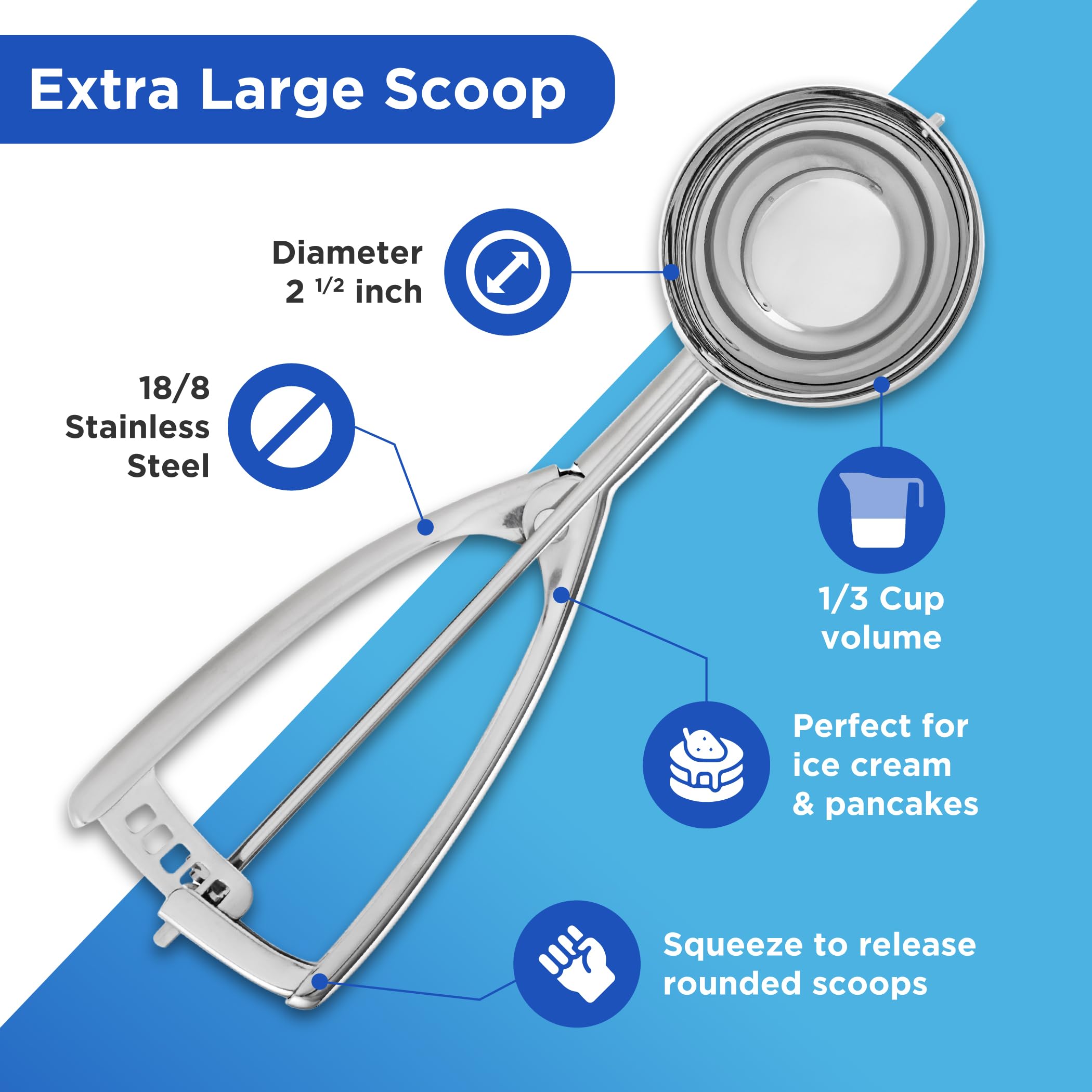 Jenaluca Extra Large Ice Cream Scoop - 18/8 Stainless Steel - Extra Large Scoop With Gift Bag - #12 - ? Cup Portion Scooper