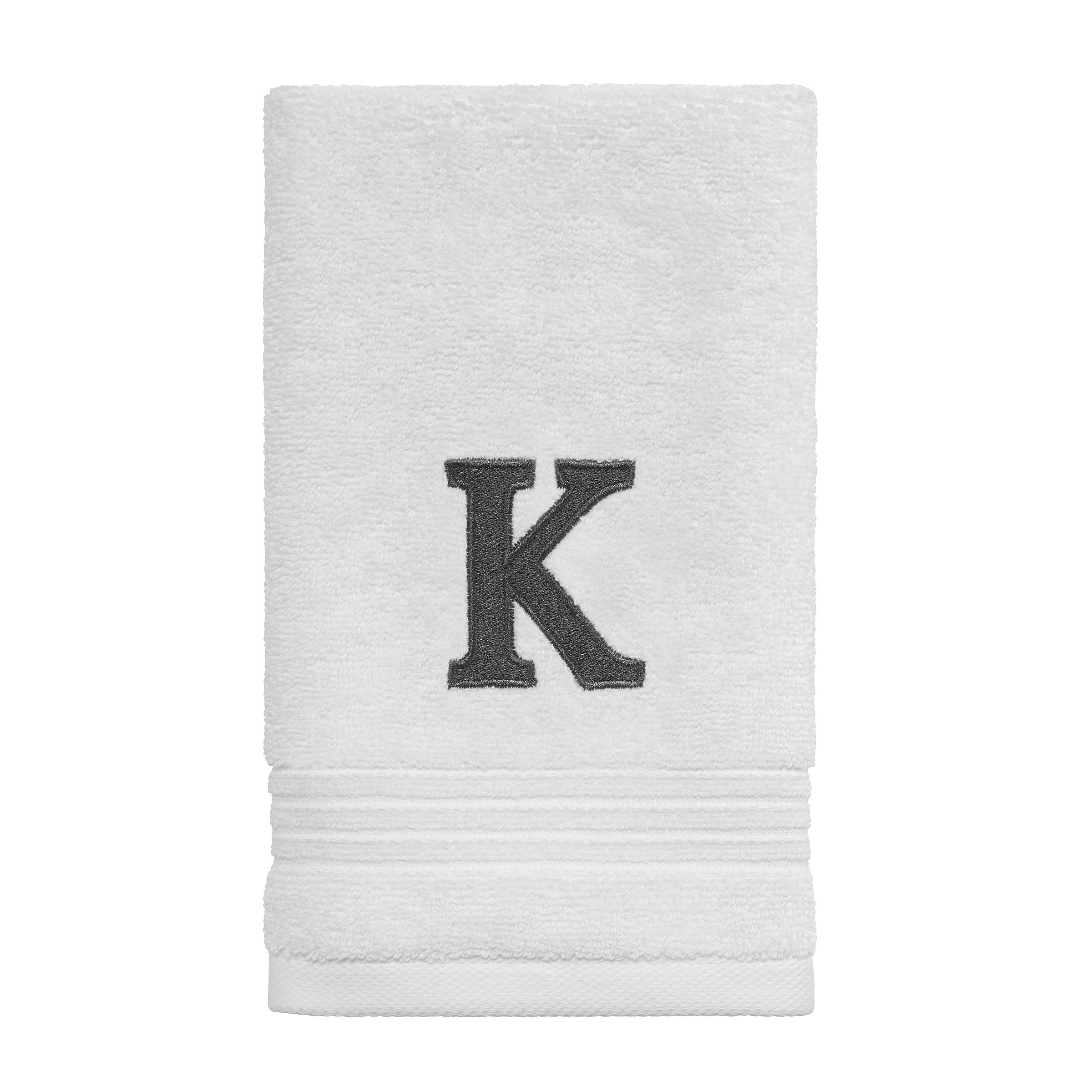 Avanti Linens - Monogram Embroidered Fingertip Towel, 100% Cotton, K, White/Gray, 18.00'' X 11.00''