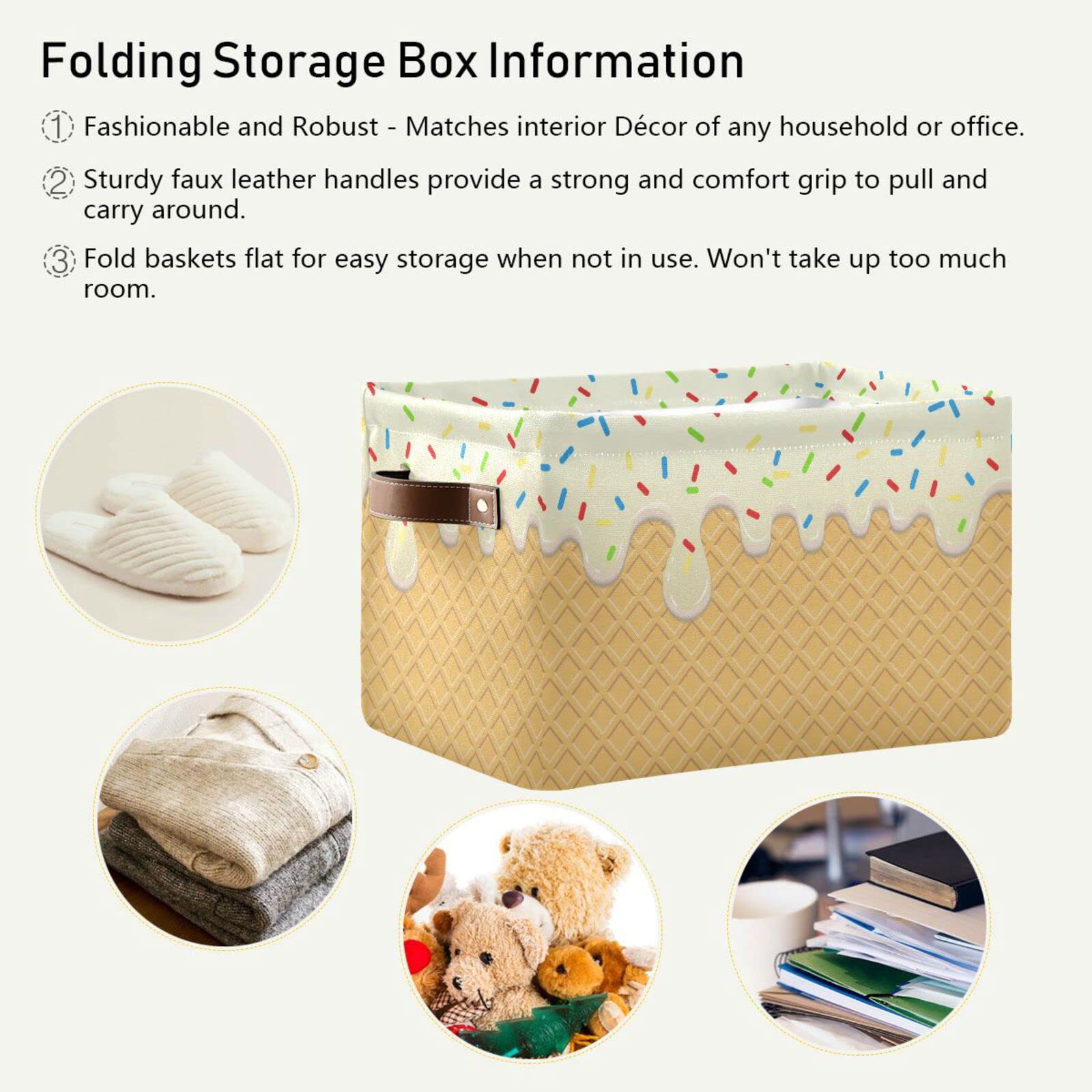 Keepreal Ice Cream Texture Storage Basket Bin, Large Cube Storage Box Canvas Collapsible Storage Organizer For Home Office Close