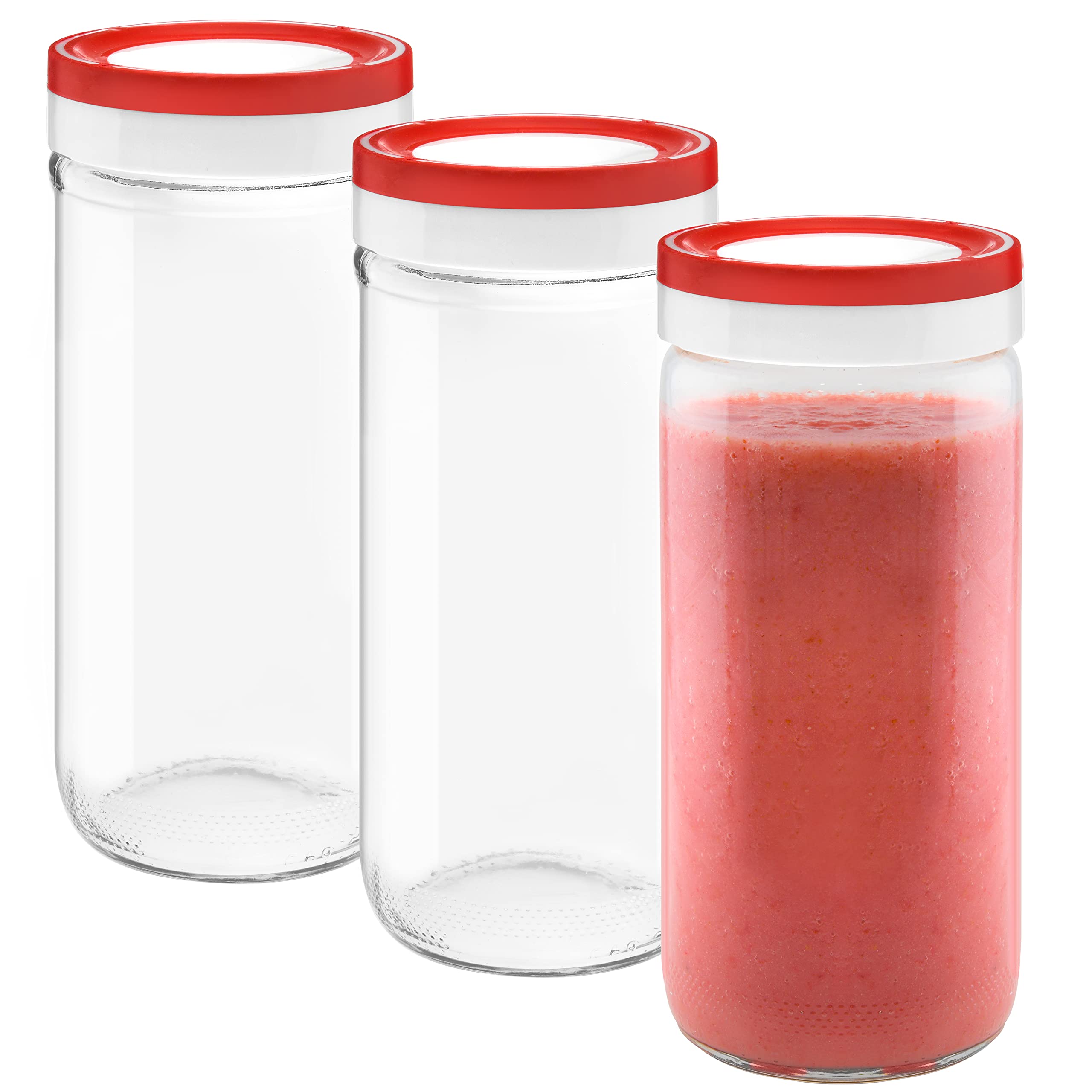 Glass Bottles For Juicing 16Oz Reusable Glass Bottles With Lids For Juice Drinking Jars With Plastic Rubber Airtight Lids Keeps