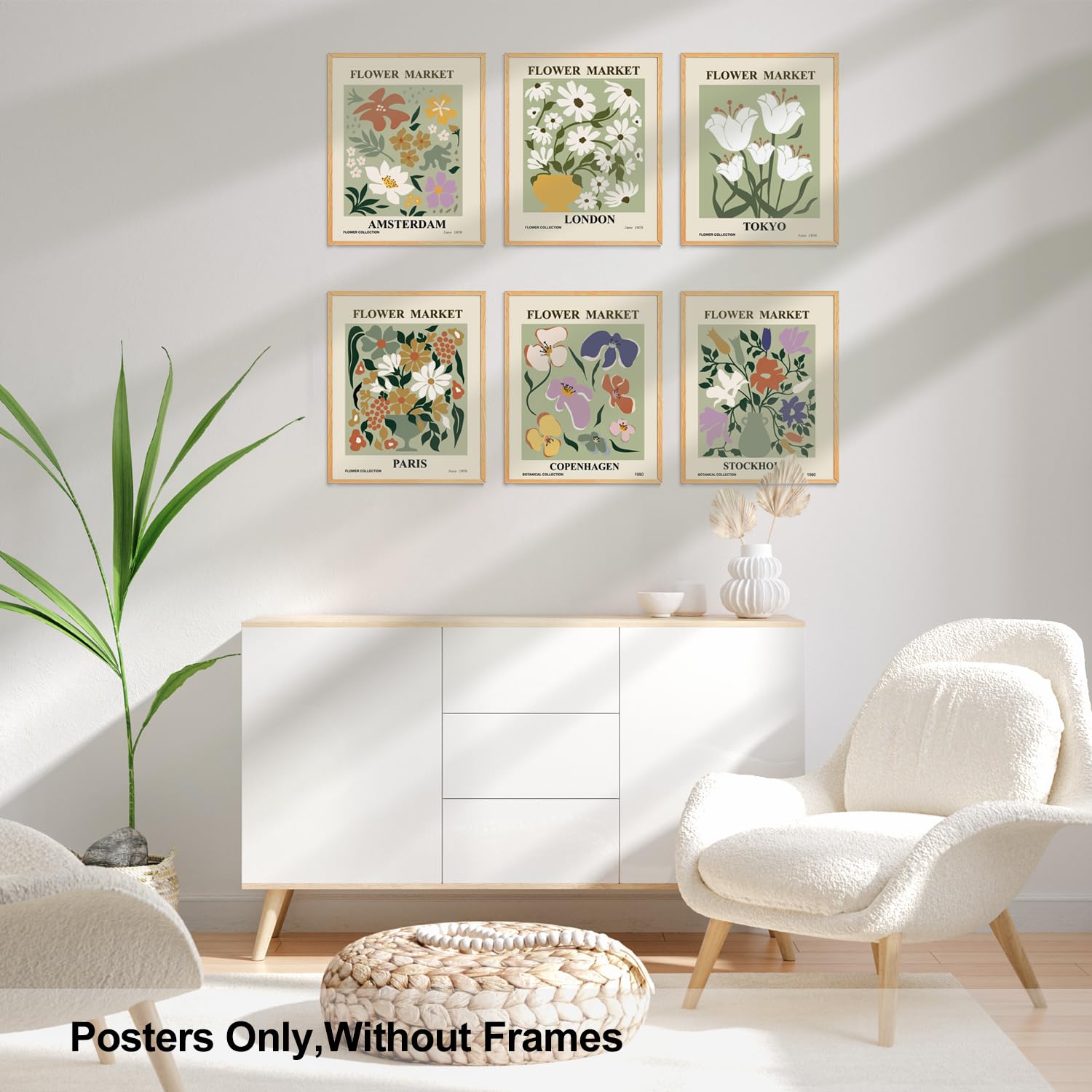 XBYGIMI Sage Green Flower Market Poster Set of 6  Abstract Flower Market Prints for Wall Decor  Gallery Aesthetic Room Wall Art Vintage Colorful Floral Wall Art for Living Room Bedroom(8x10inch