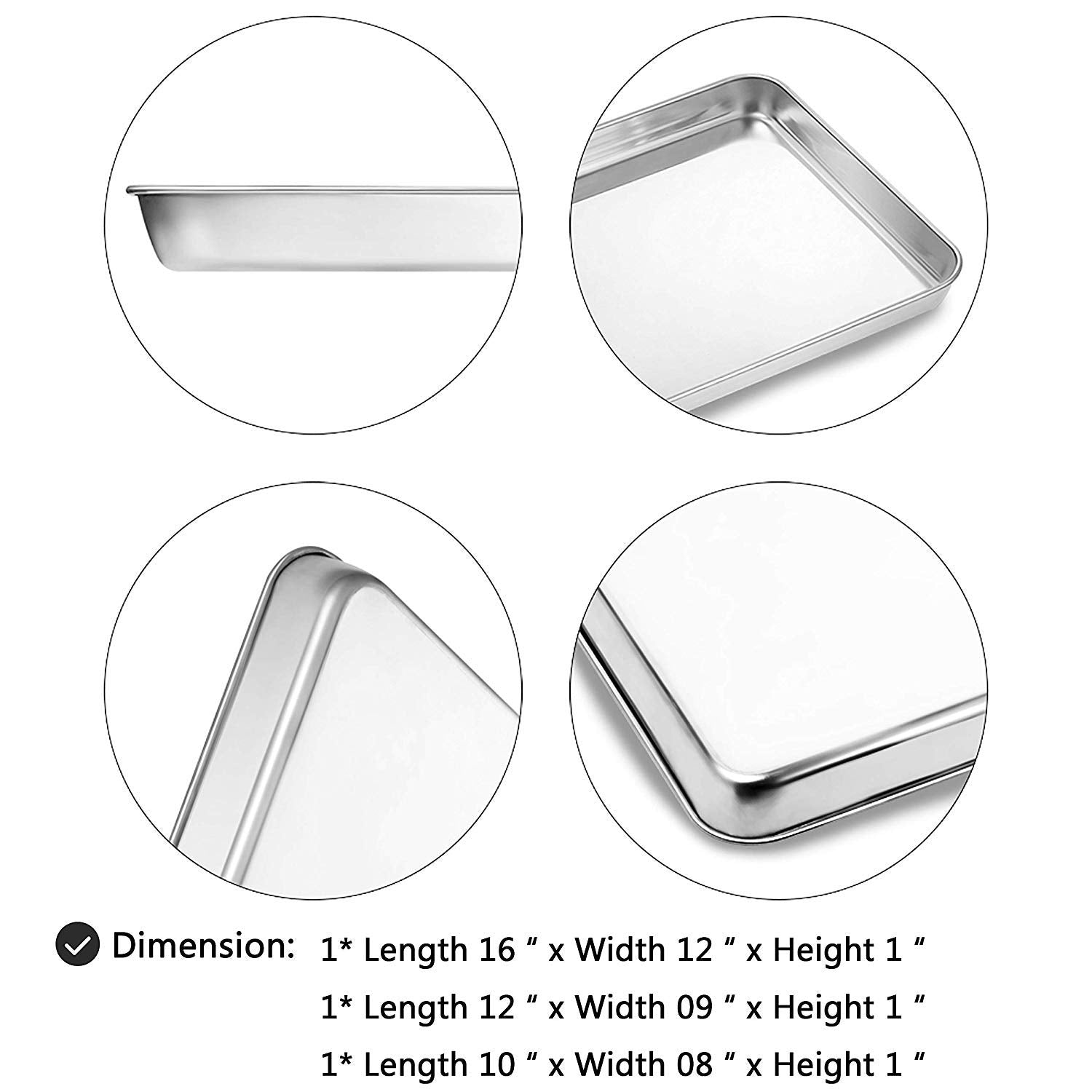 Cookie Sheet Baking Sheet Set Of 3, Bastwe Commercial Grade Stainless Steel Baking Pan, Professional Bakeware Oven Tray, Healthy
