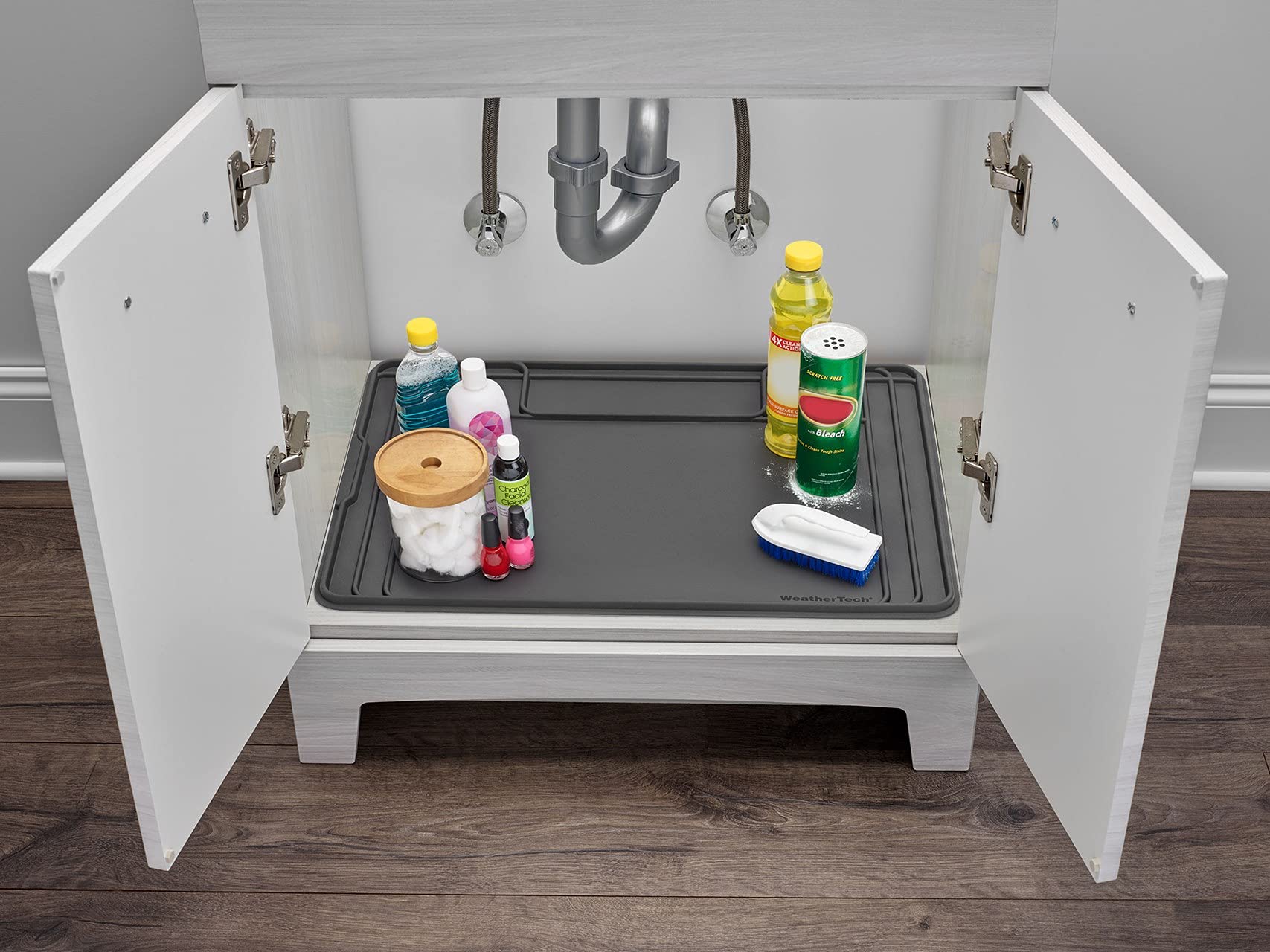 WeatherTech SinkMat Waterproof Bathroom Vanity Mat, 28.75" x 18.56", Black, Model USM02BXBK, Durable Plastic Material