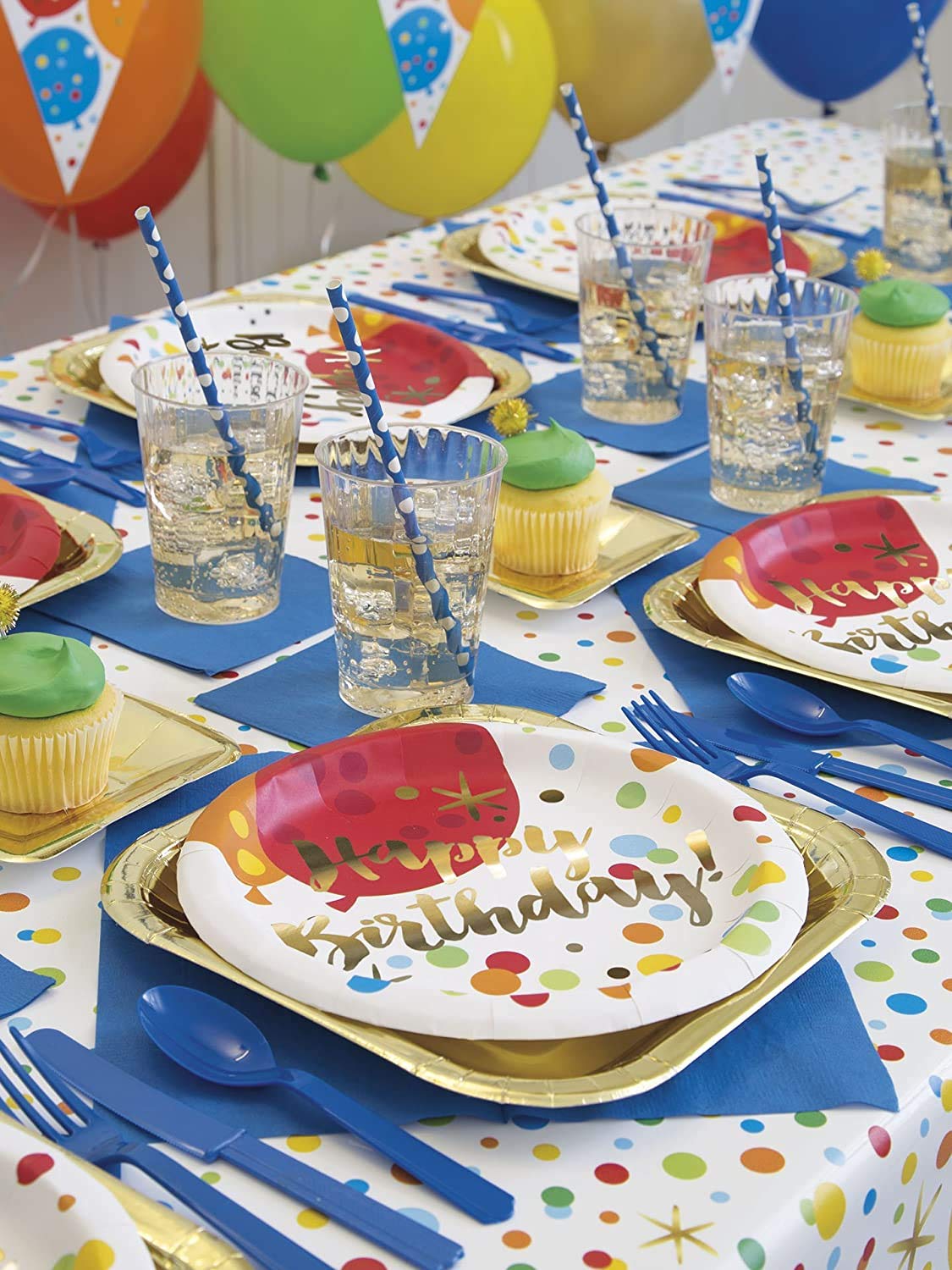 Glamorous Glitzy Gold Foil Board Birthday Round Dinner Plates - 9'' (Pack Of 8) - Premium Party Supplies - Perfect For Cakes & A
