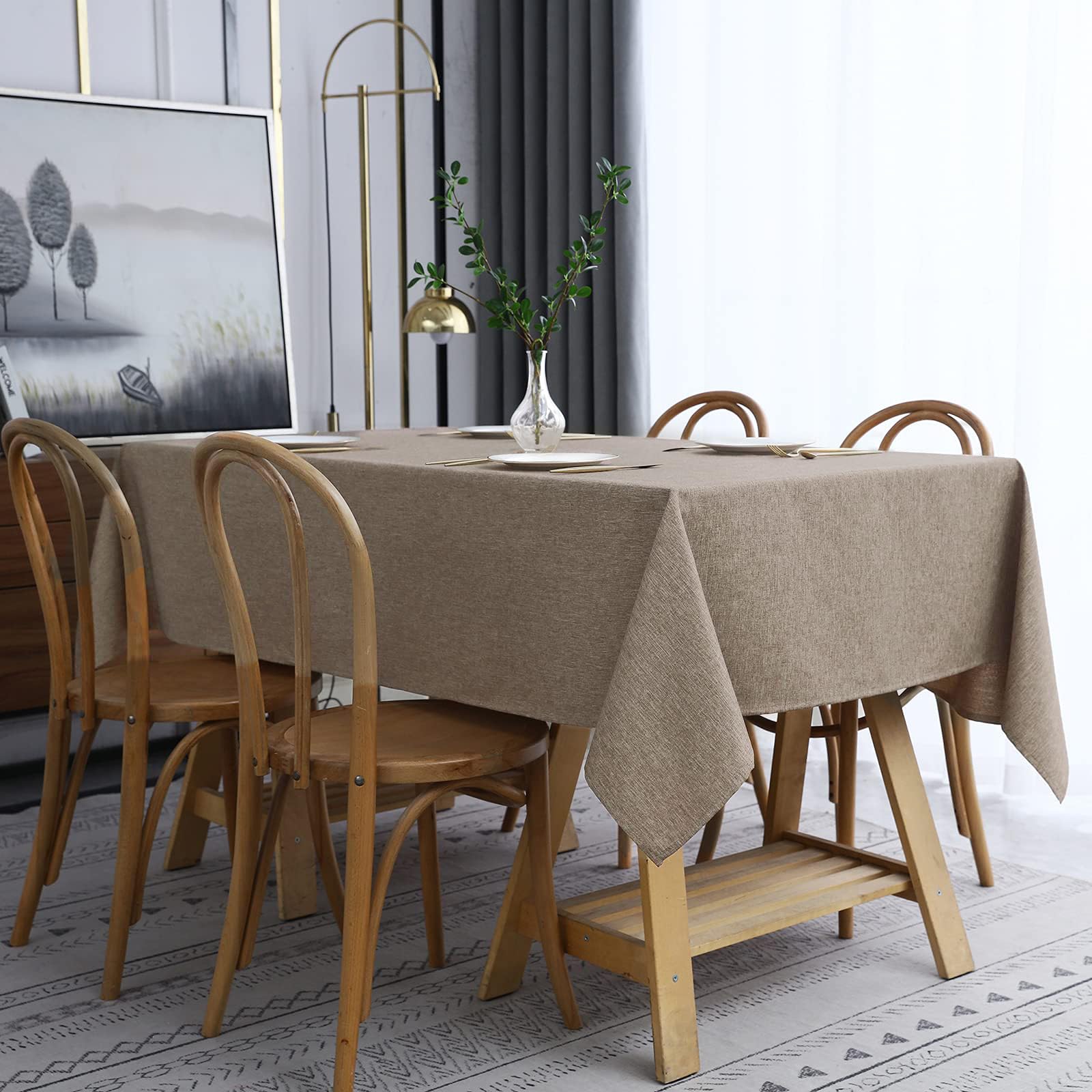 Jucfhy Rectangle Table Cloth,Linen Farmhouse Tablecloth Heavy Duty Fabric,Stain Resistant,Water Resistant Washable Table Cloths,