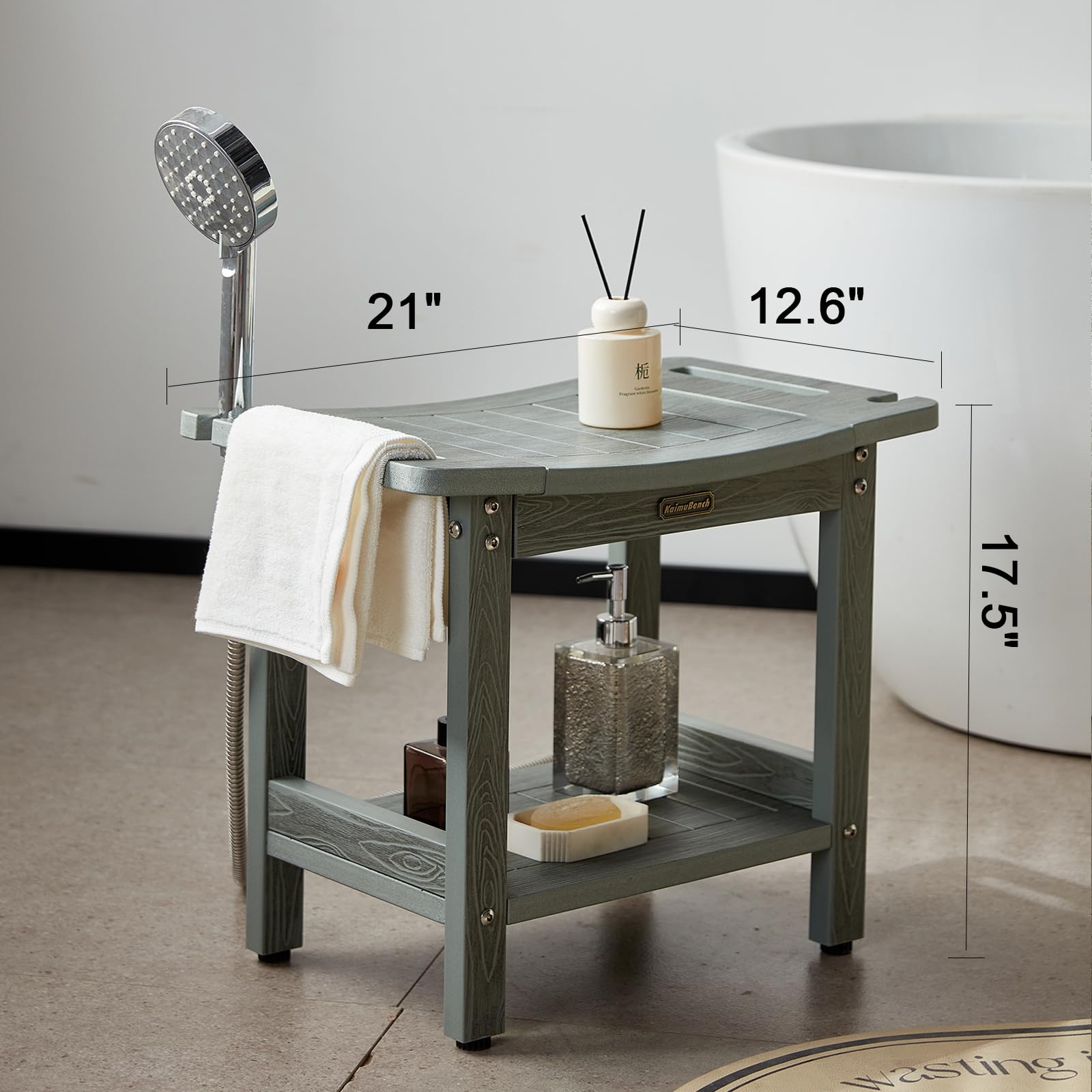 Hdps Shower Bench For Inside Shower, Gray Waterproof Shower Stool For Shaving Legs, Poly Lumber Shower Chair Seat With Handles &