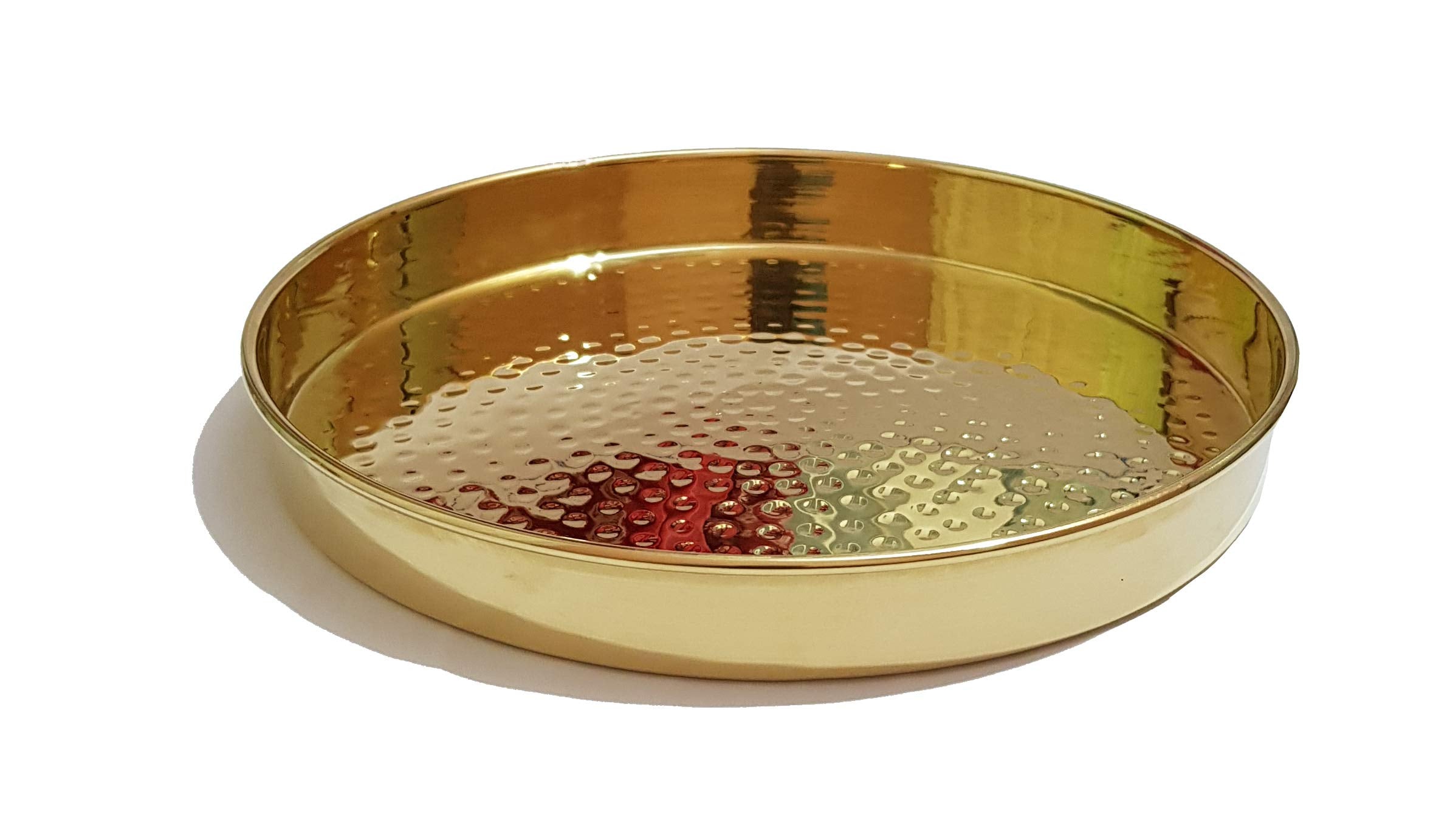 Pure Source India 10 Inch Brass Hammered Design Thali Set, Heavy Brass , 1 Piece