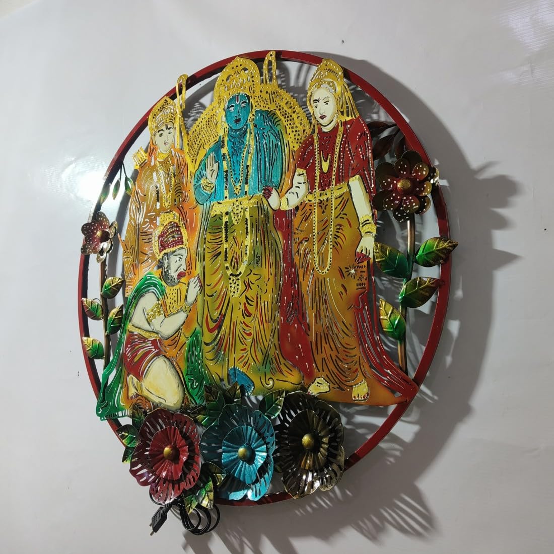 HANSART Metal Wall Art with LED, Depicting Shri Ram, Laxman, Sita and Hanuman (29 x 29 Inches)
