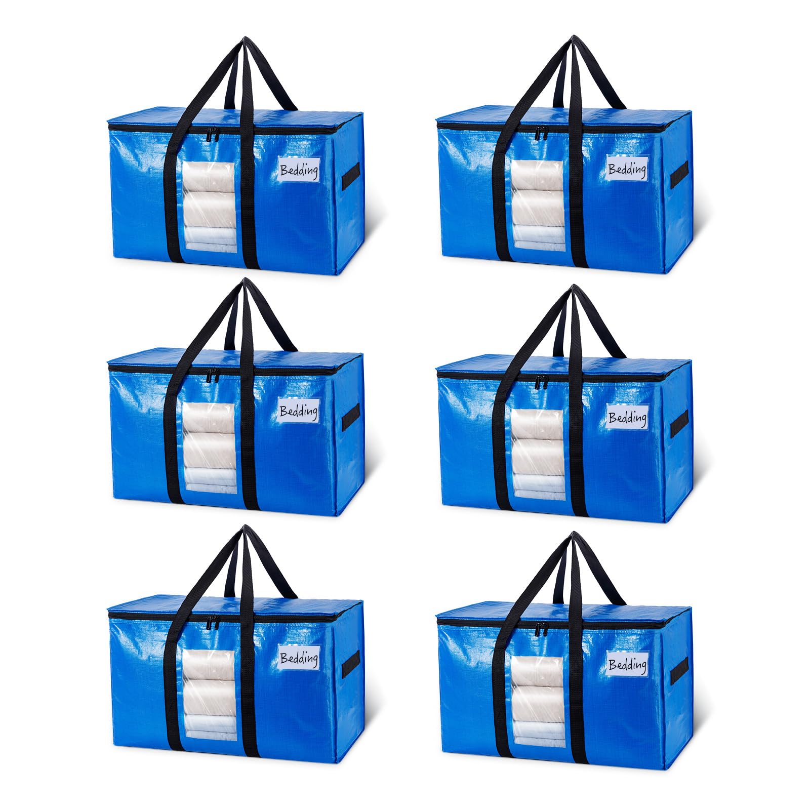 Taili Extra Large Moving Bags, 6 Pack Heavy Duty Totes For Storage With Visible Window, Wrap Around Handles, Storage Bags For Sp