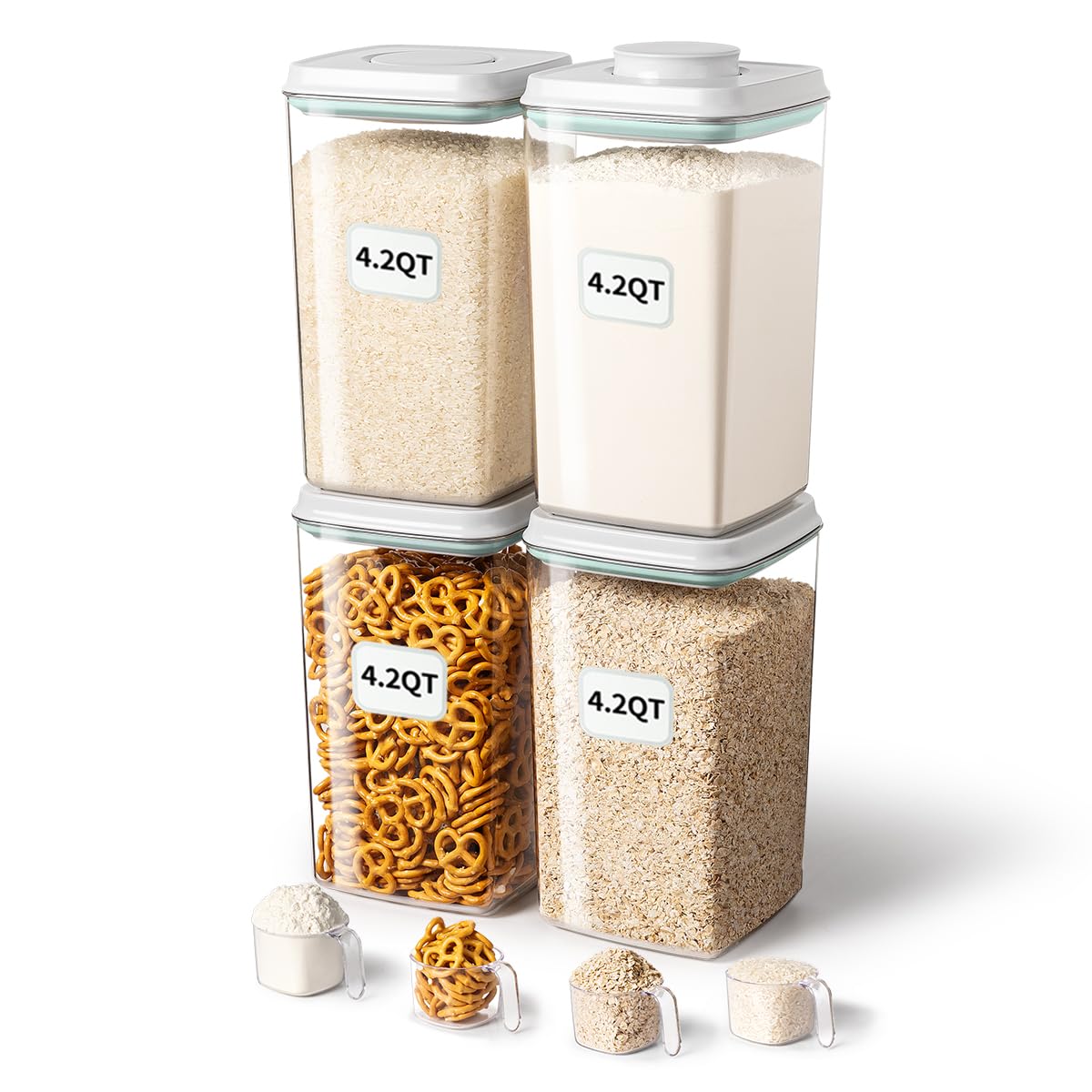 Ankou Airtight Food Storage Container With Pop Lid & 130Ml Scoop, 4L/4.2Qt *4 Bpa-Free Pet Cereal, Rice, Flour, Pasta & Snack Co