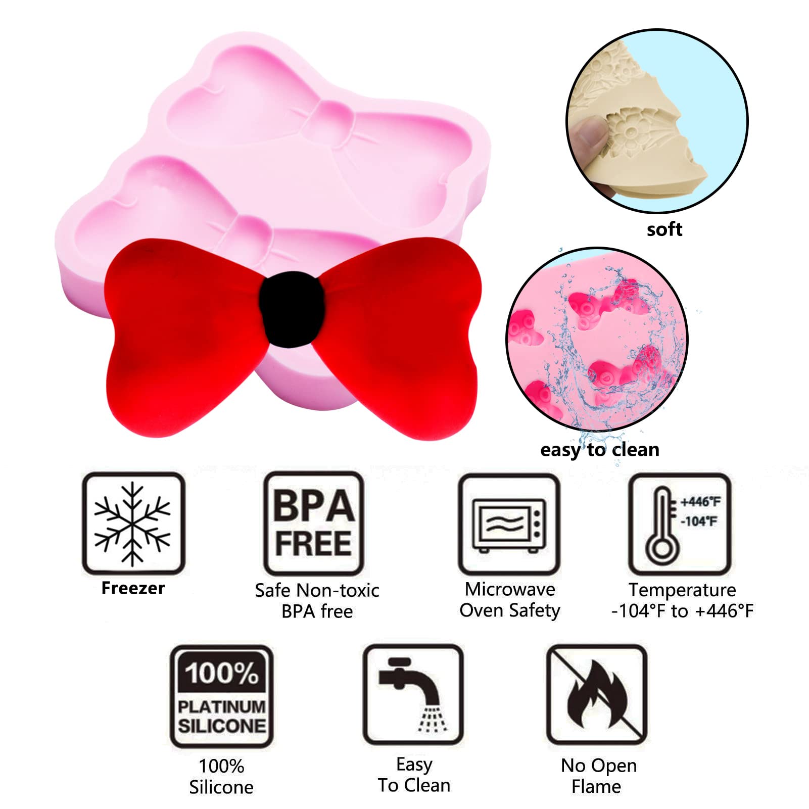 Bows Chocolate Molds, 3 Packs Of Silicone Bow Fondant Cookie Molds, For Baby Birthday Cake Decoration, Cupcake Toppers, Sugarcra