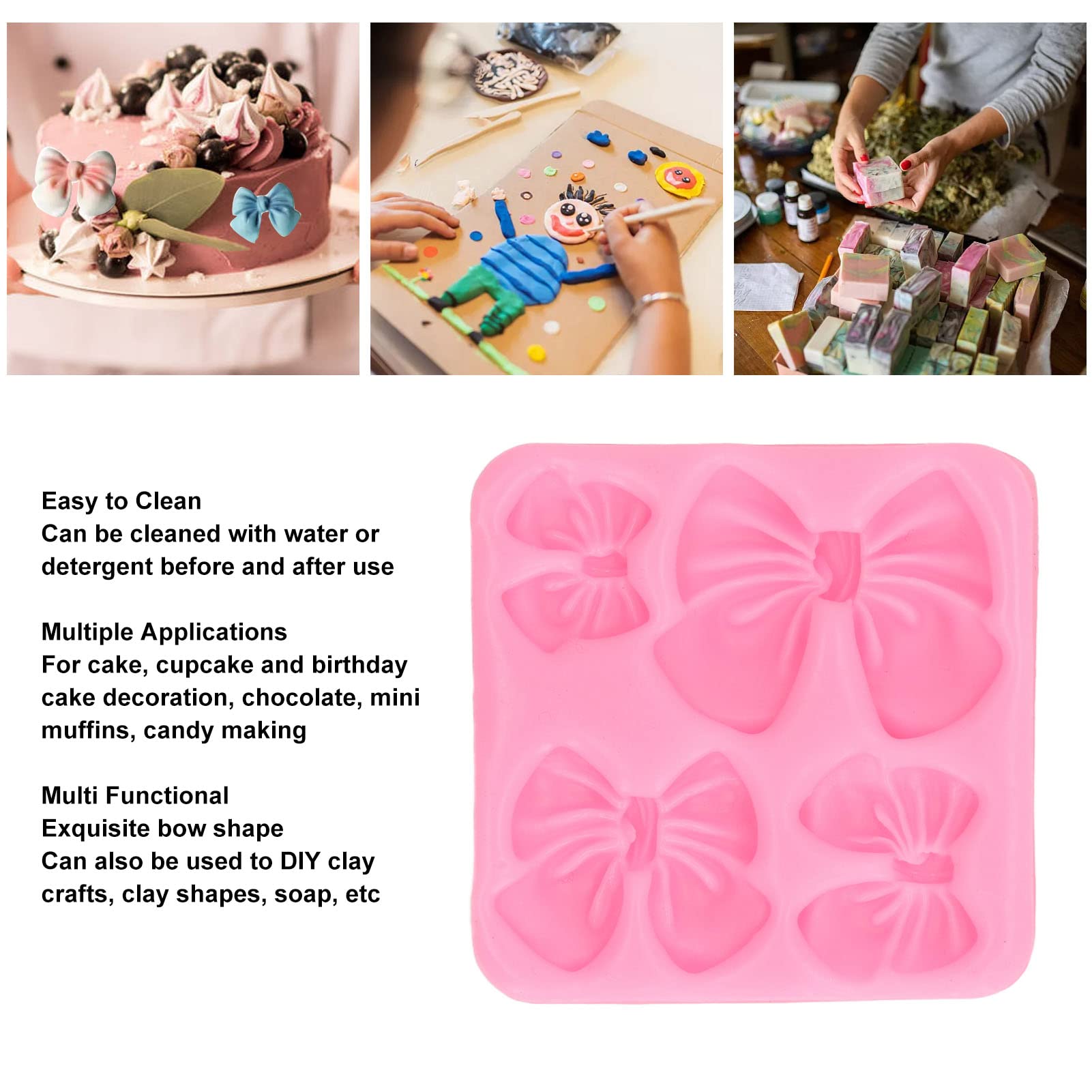 Bows Soap, 3D Silicone Mat Chocolate Cake Fondant Baking Making Clay Ice Diy Hard Gummy Cube Tray Set Decoration Handmade Craft